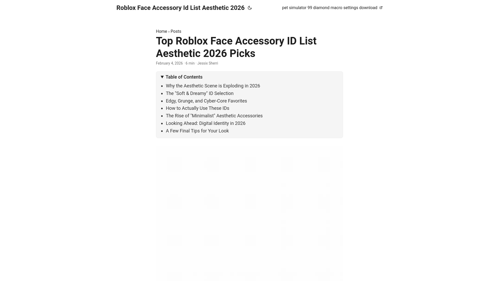 website screenshot of https://robloxfaceaccessoryidlistaesthetic2026.pages.dev/