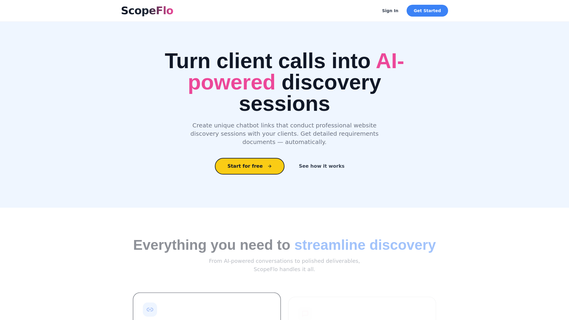 website screenshot of https://scopeflo.ai/