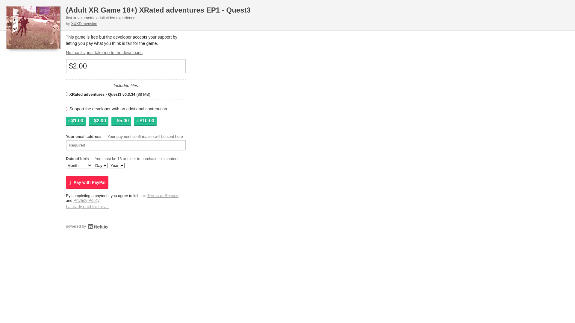 website screenshot of https://xxxdimension.itch.io/xrated-adventures-ep1/purchase