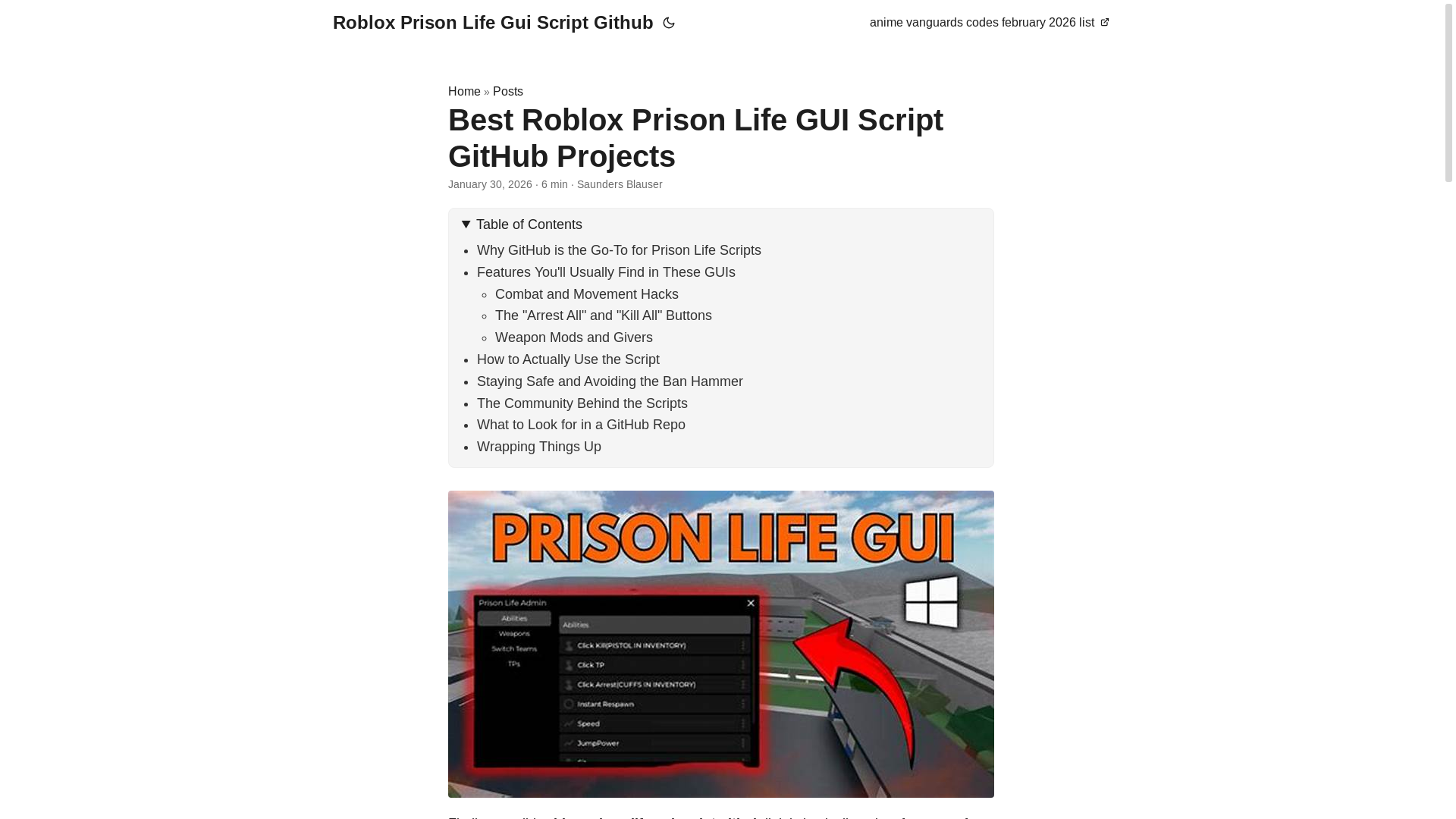 website screenshot of https://roblox-prison-life-gui-script-github.pages.dev/