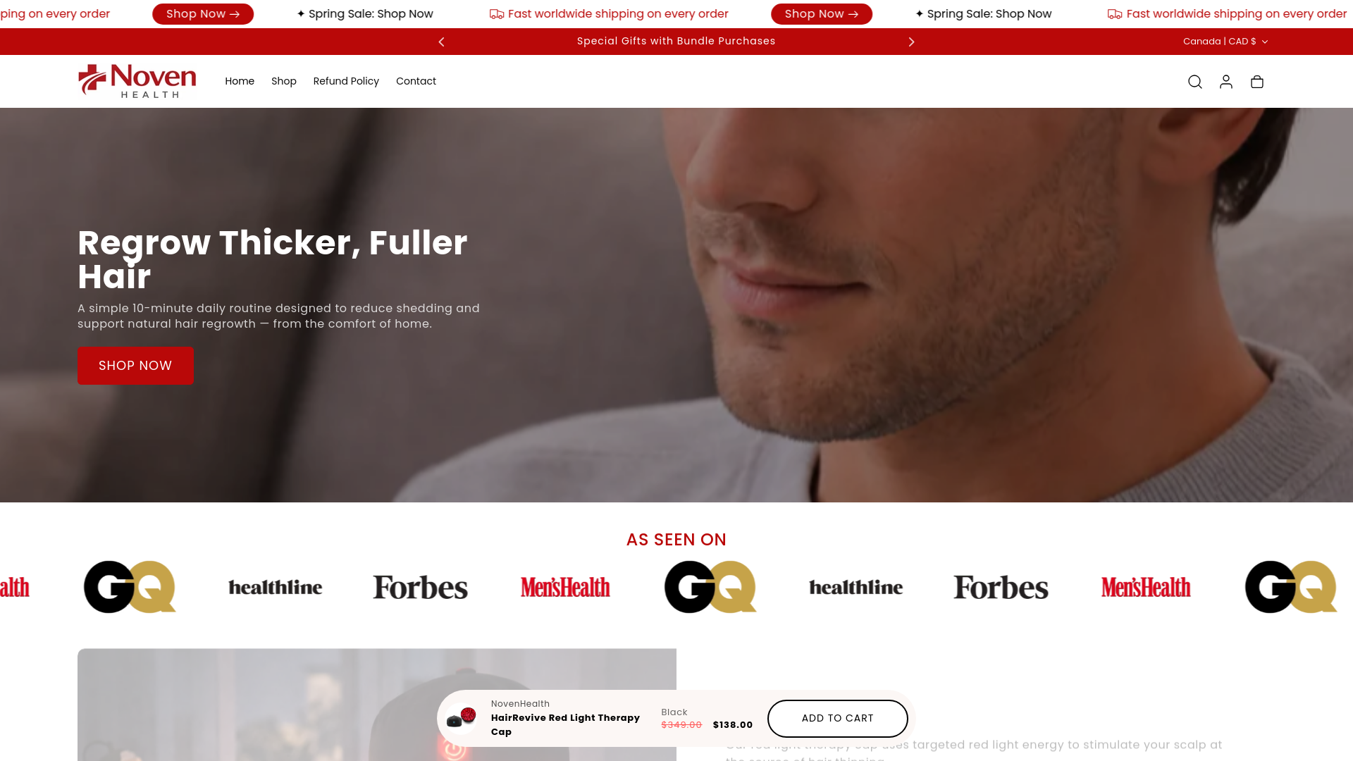 website screenshot of https://novenhealth.com/