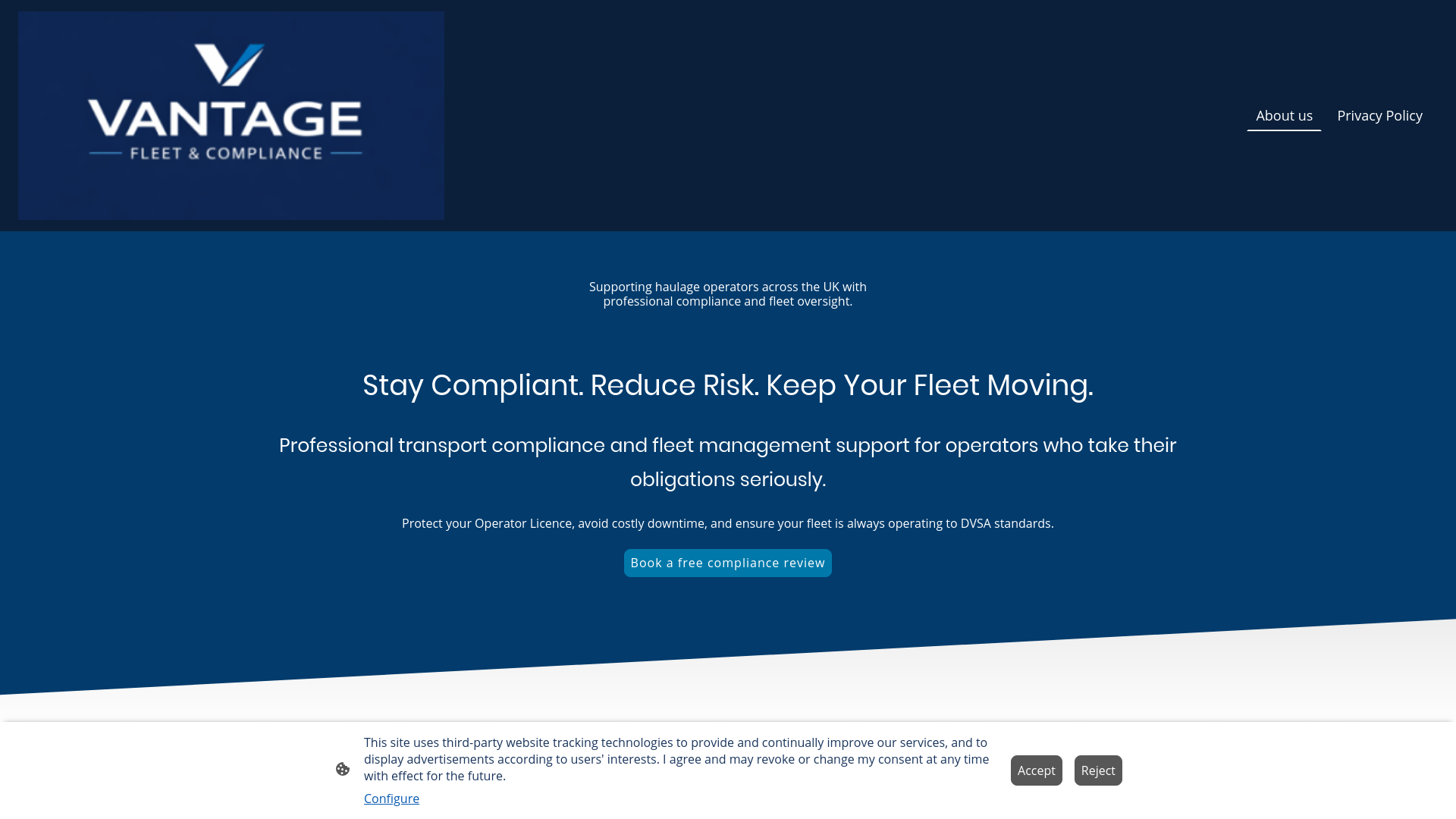 website screenshot of https://vantagefleet.co.uk