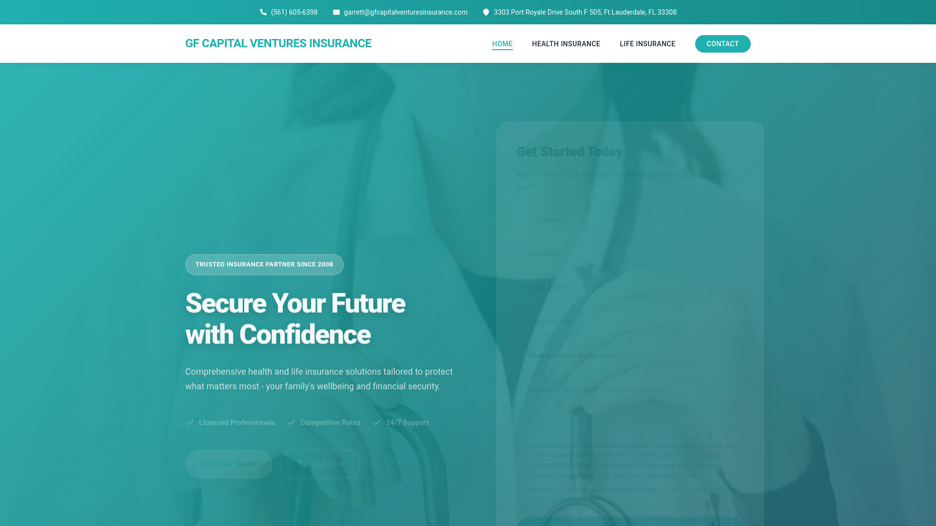 website screenshot of https://gfcapitalventuresinsurance.com