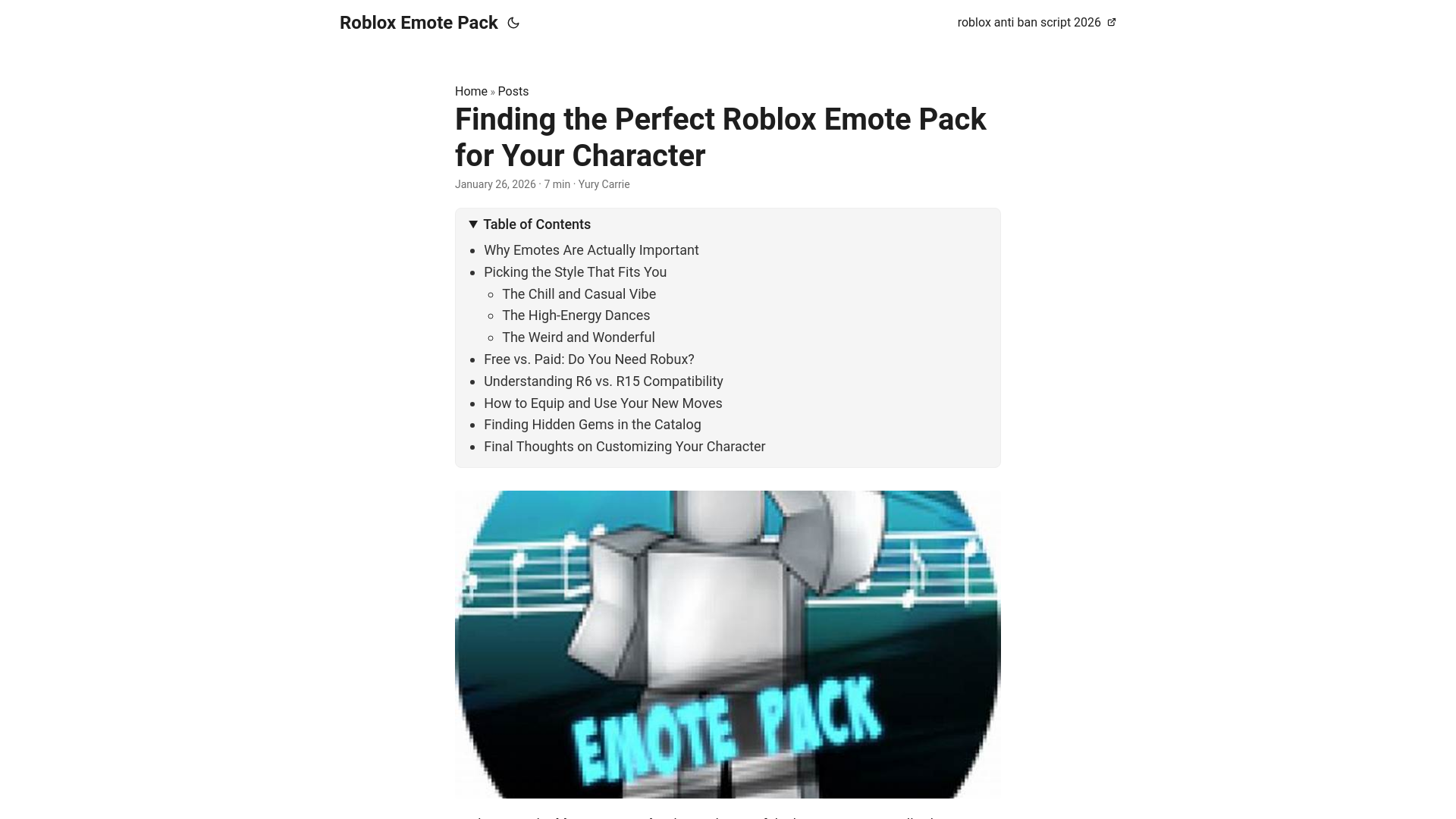 website screenshot of https://roblox-emote-pack.pages.dev/