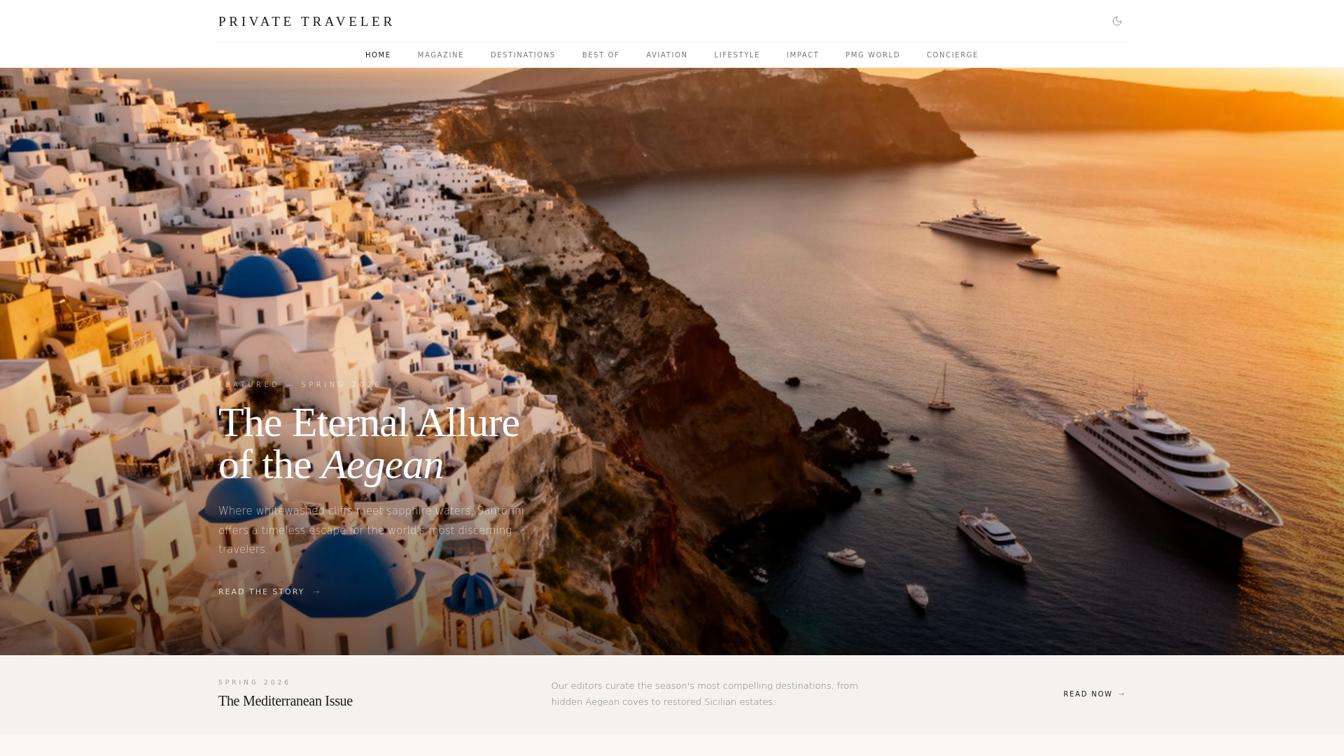 website screenshot of https://privatetravelermagazine.com/