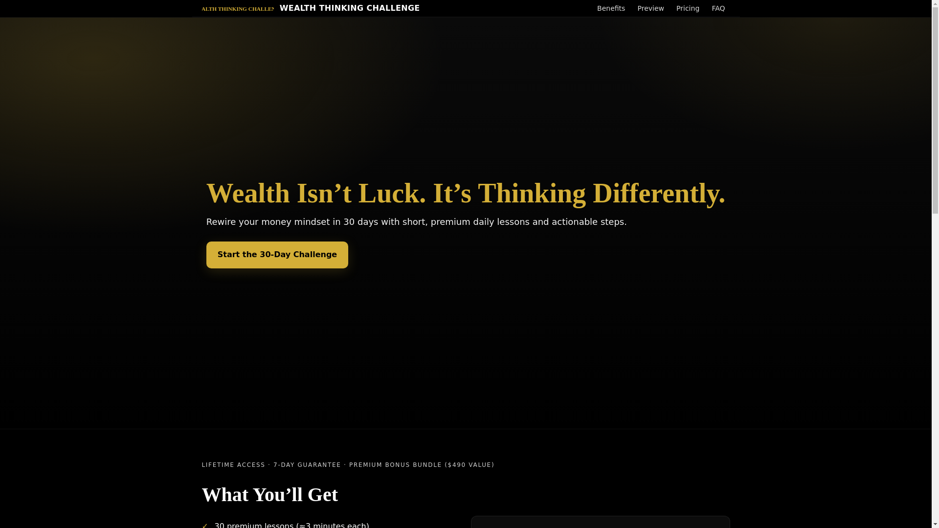 website screenshot of https://wealththinkingchallenge.com/
