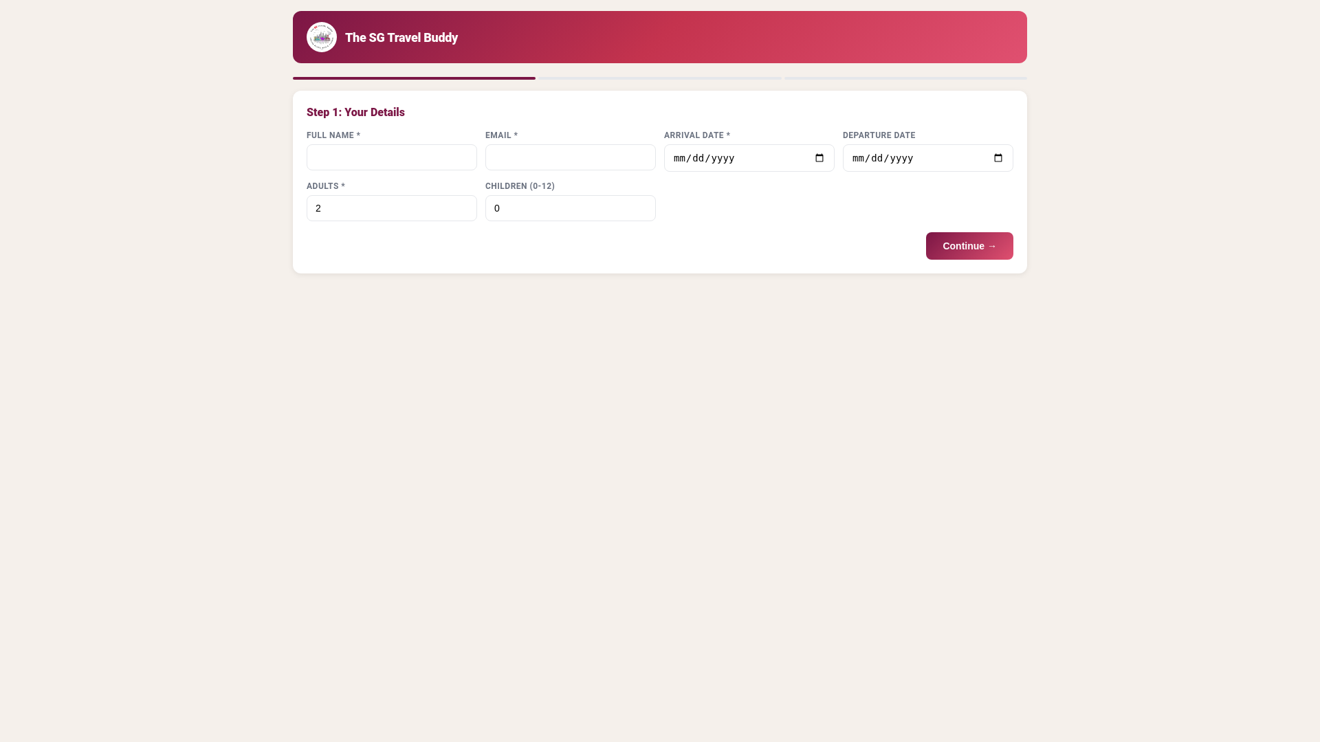 website screenshot of https://thesgtravelbuddy-crm.pages.dev/