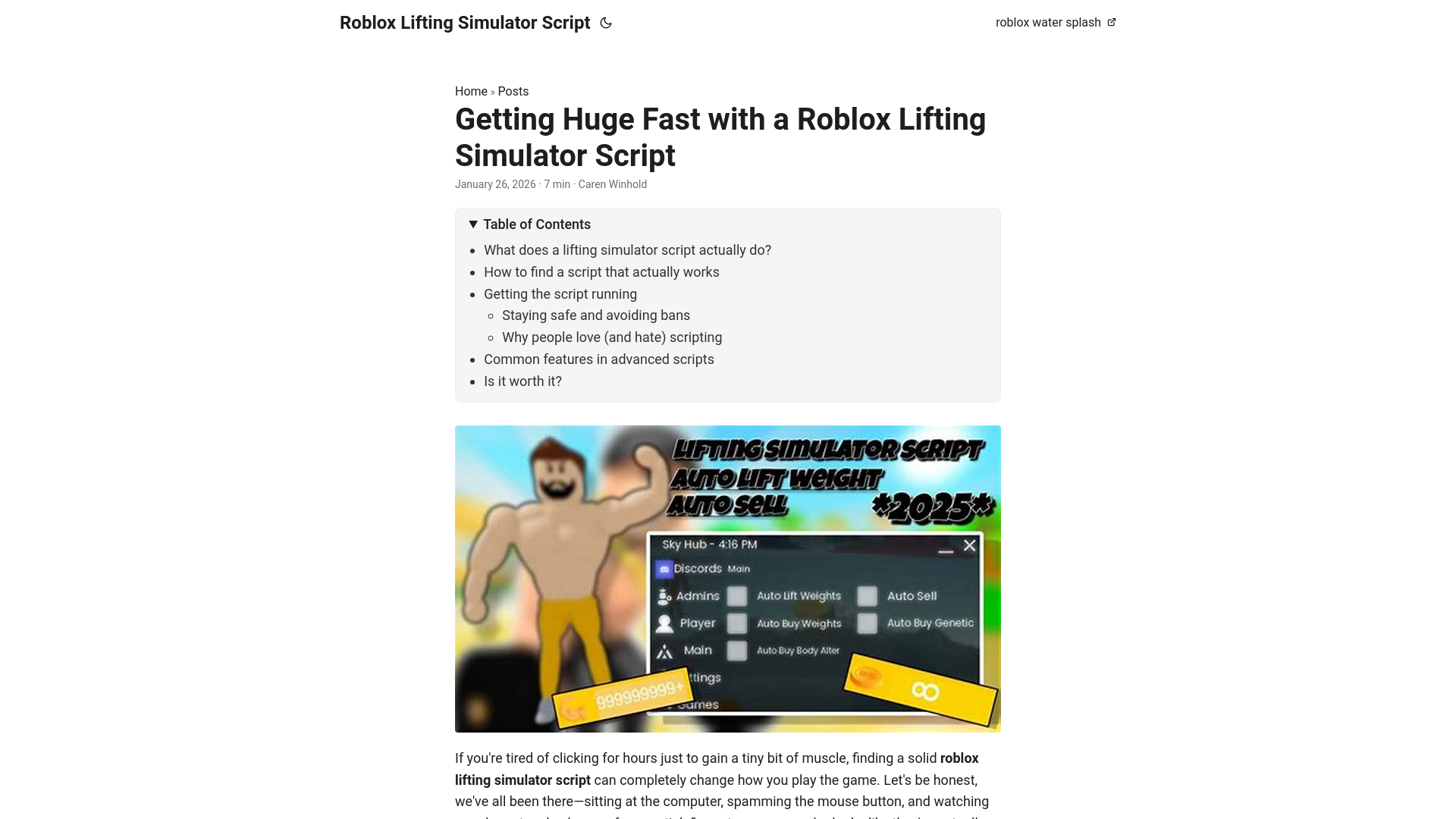 website screenshot of https://roblox-lifting-simulator-script.pages.dev/