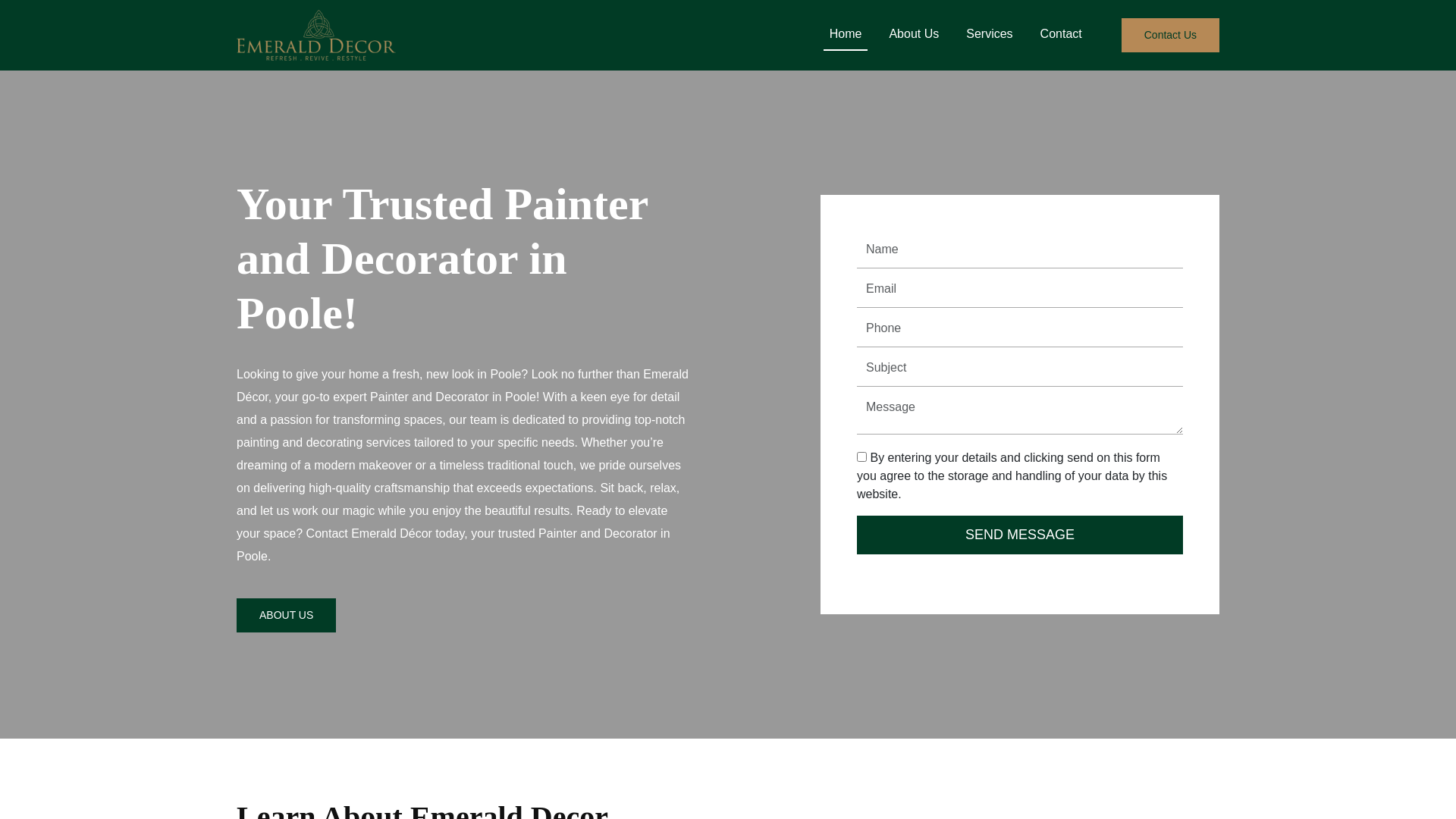 website screenshot of https://painteranddecoratorpoole.co.uk