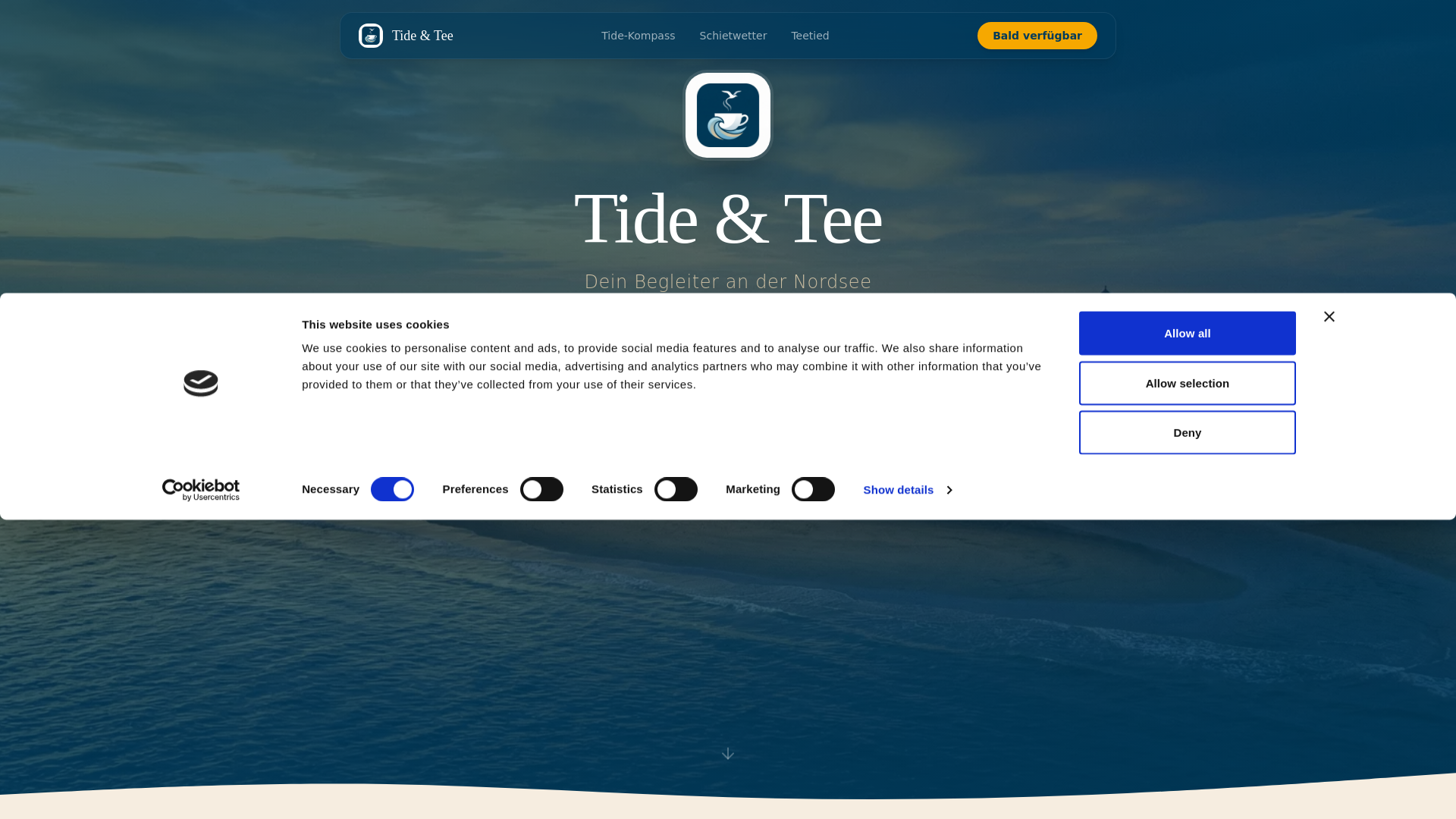 website screenshot of https://tide-und-tee.app/