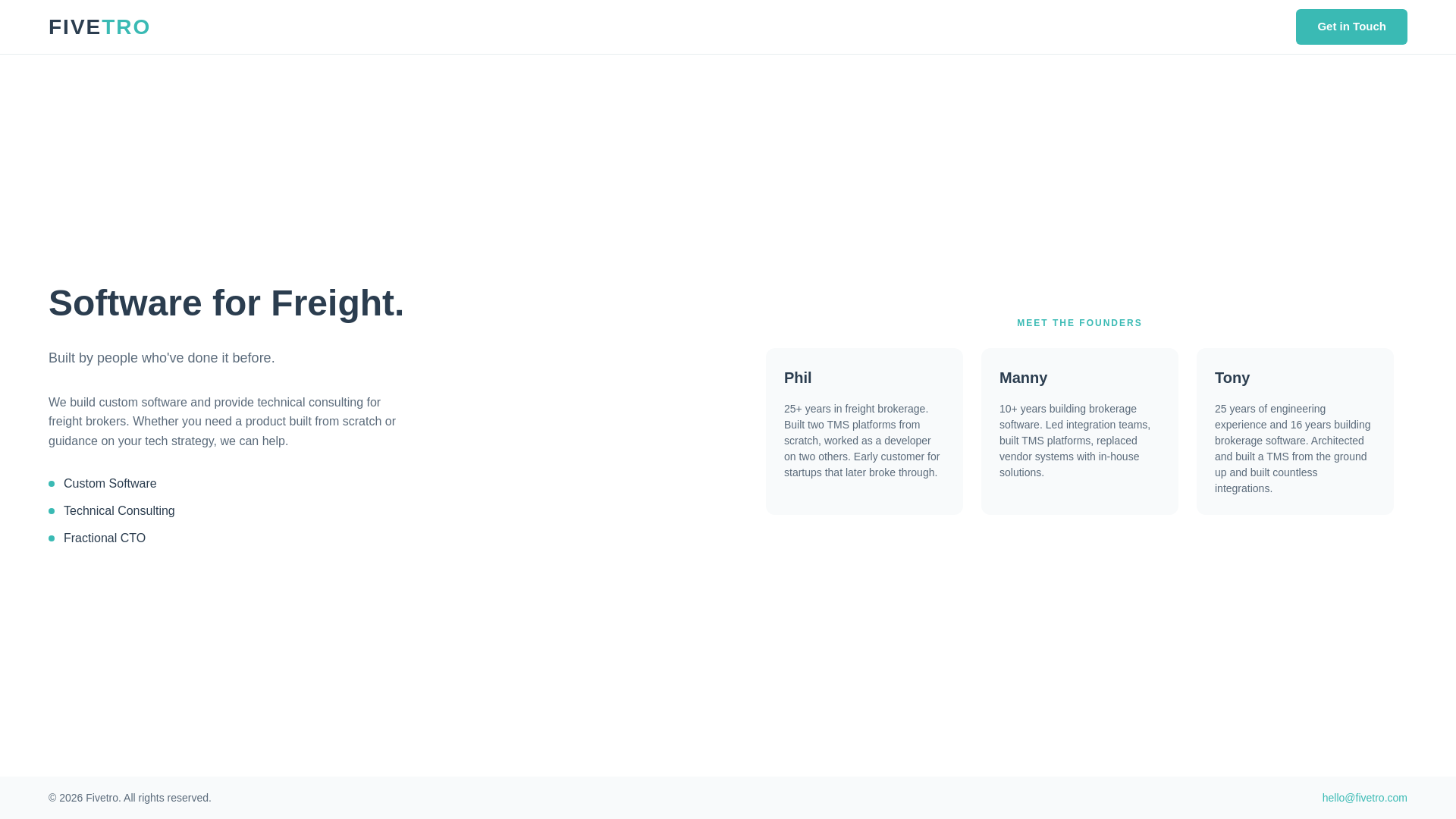 website screenshot of https://fivetro.com