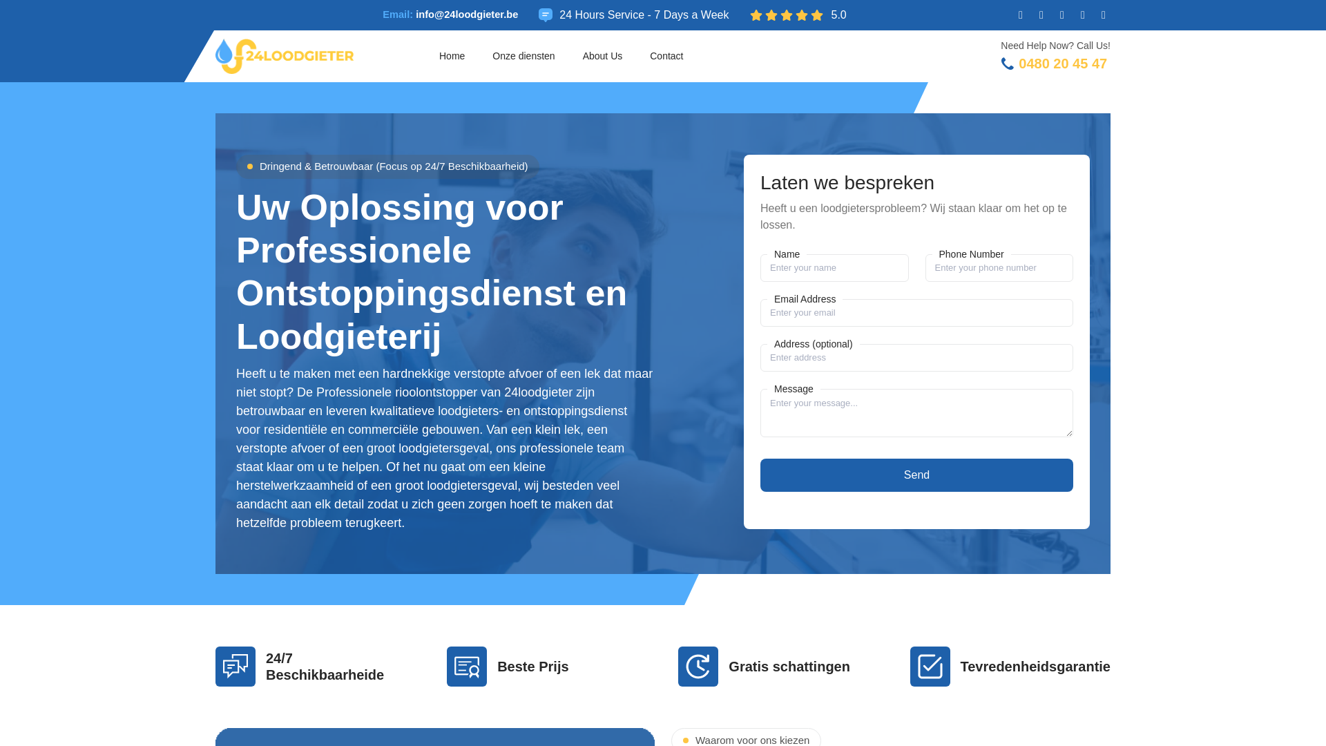 website screenshot of https://www.24loodgieter.be