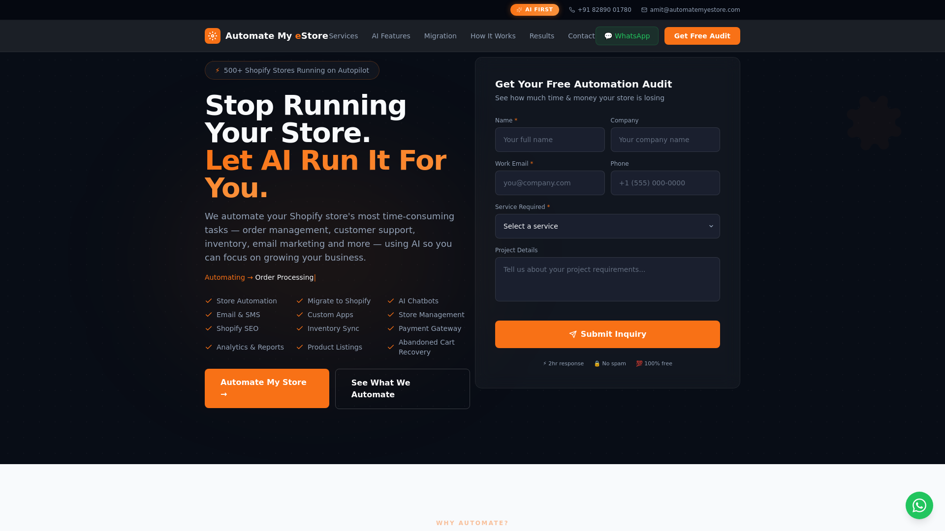 website screenshot of https://automatemyestore.com