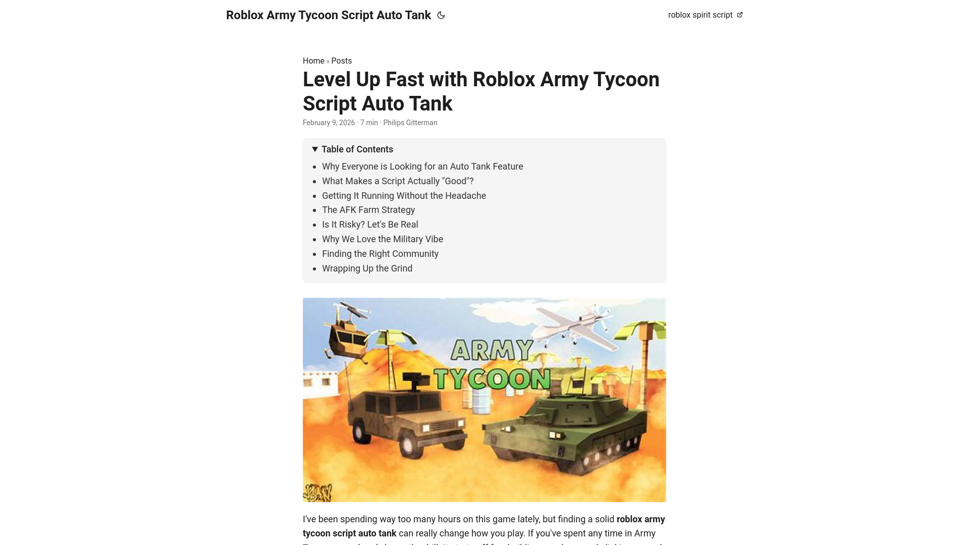 website screenshot of https://roblox-army-tycoon-script-auto-tank.pages.dev/