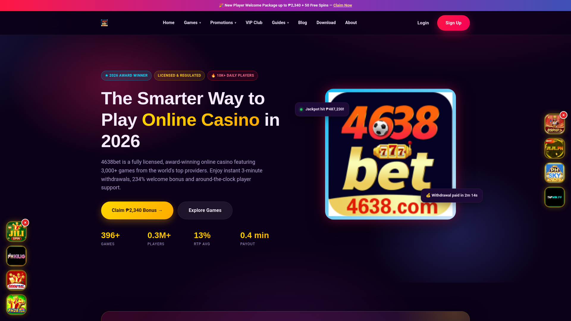 website screenshot of https://4638betok.com/