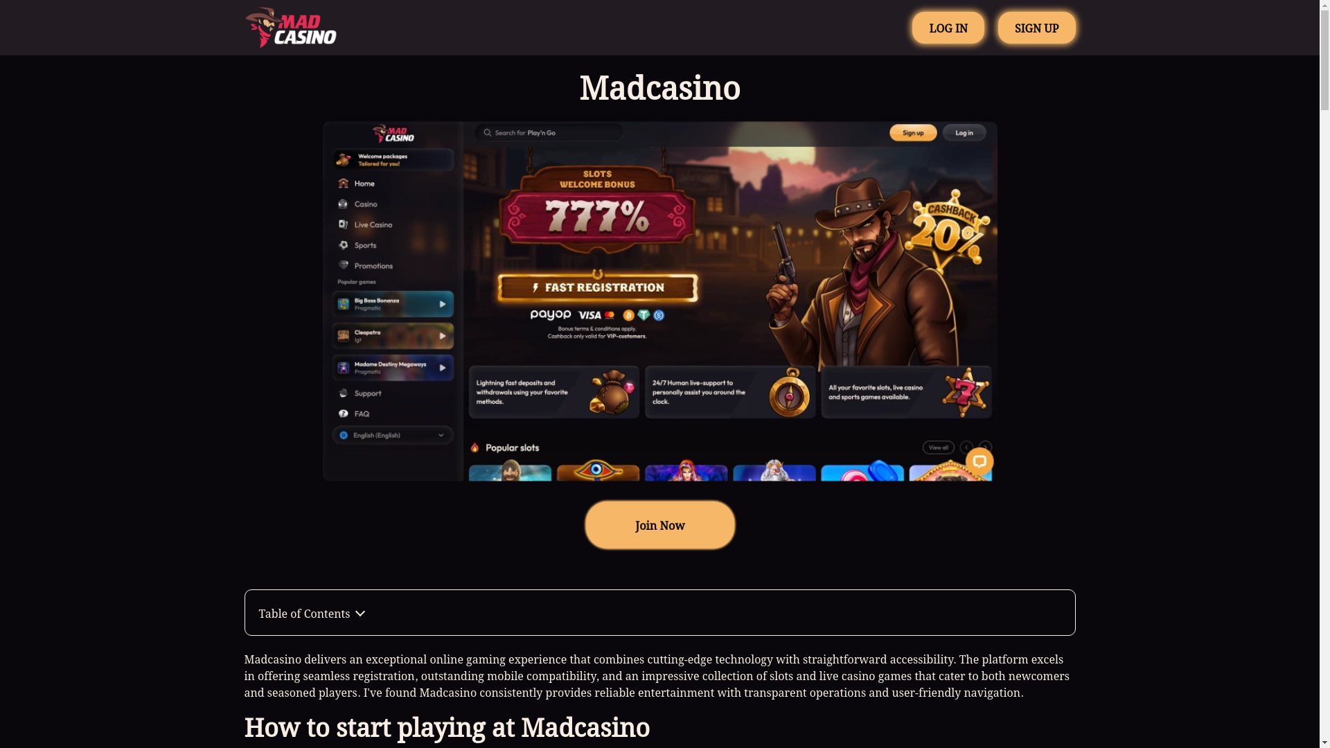 website screenshot of https://madcasinogb.com/