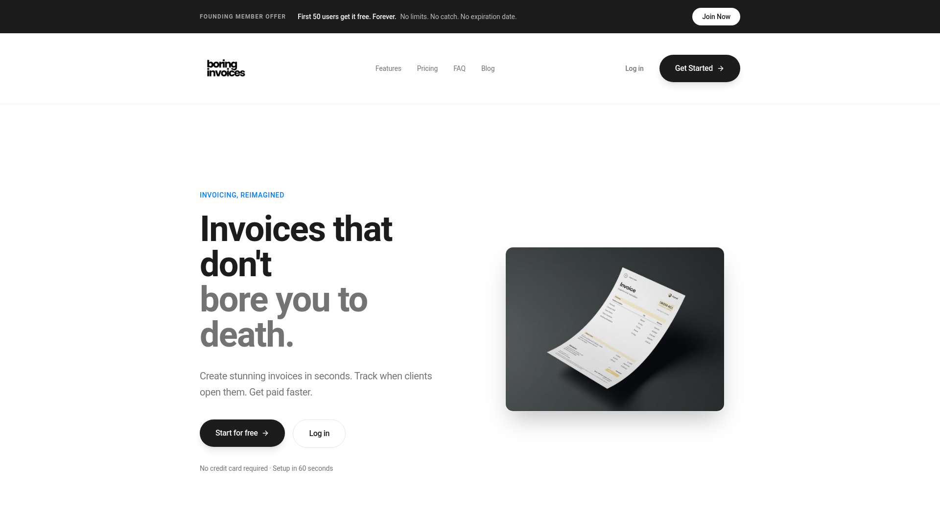 website screenshot of https://boringinvoices.com/