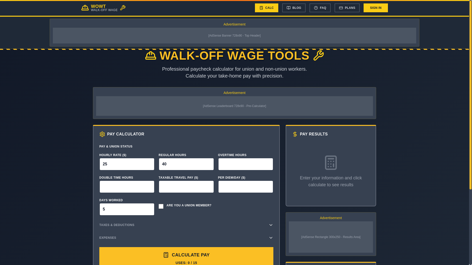website screenshot of https://calcmycheck.com/