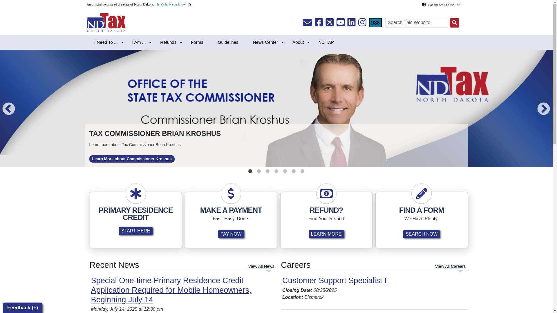 website screenshot of https://www.tax.nd.gov/