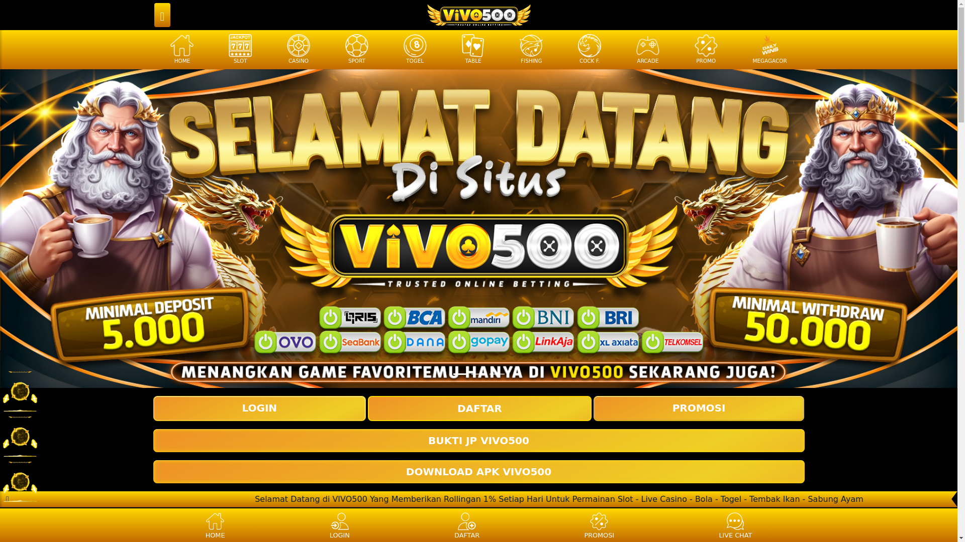 website screenshot of https://vivo500slot.lol/