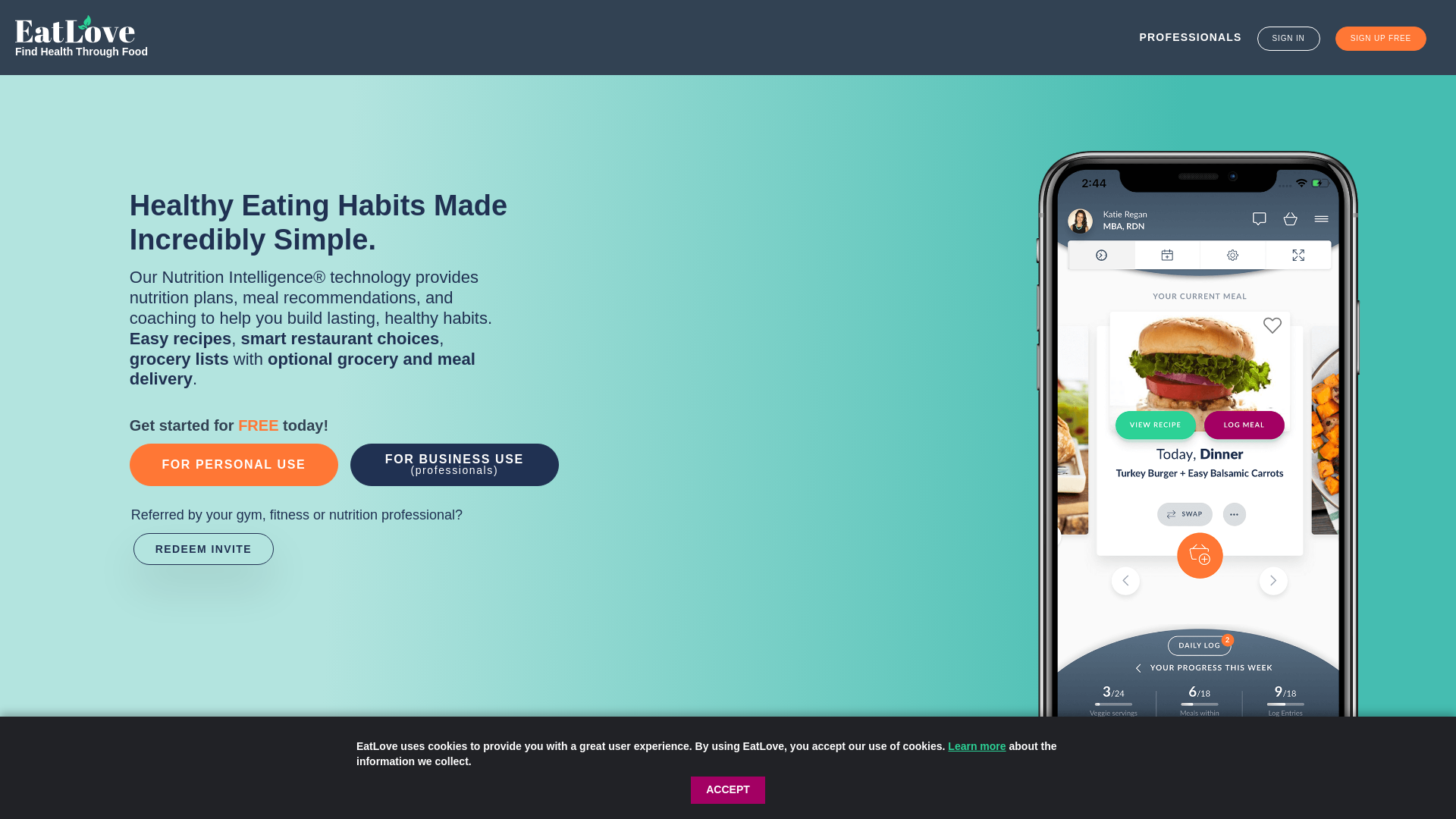 website screenshot of https://joineatlove.com