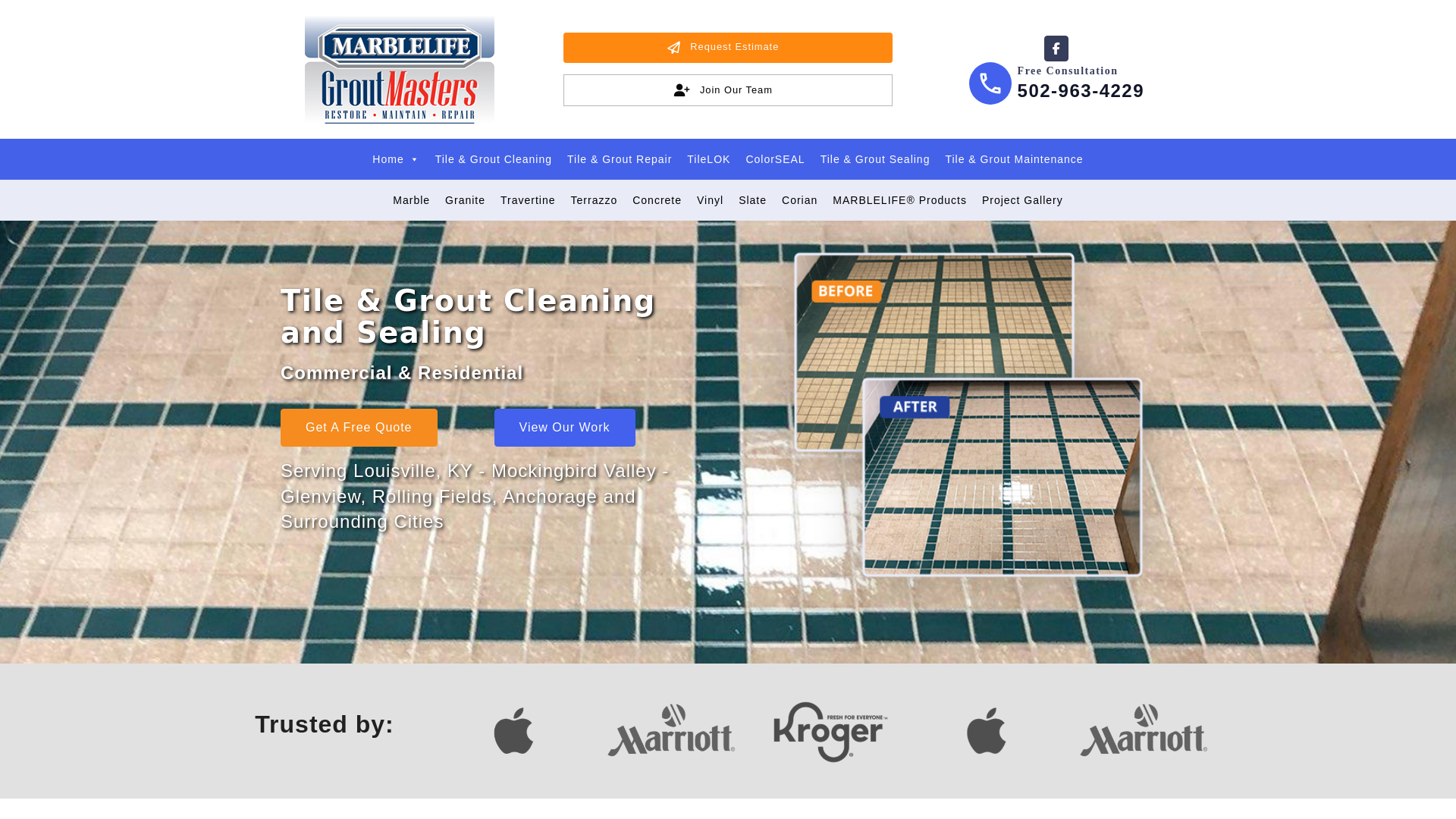 website screenshot of https://groutmasters-louisville.com/