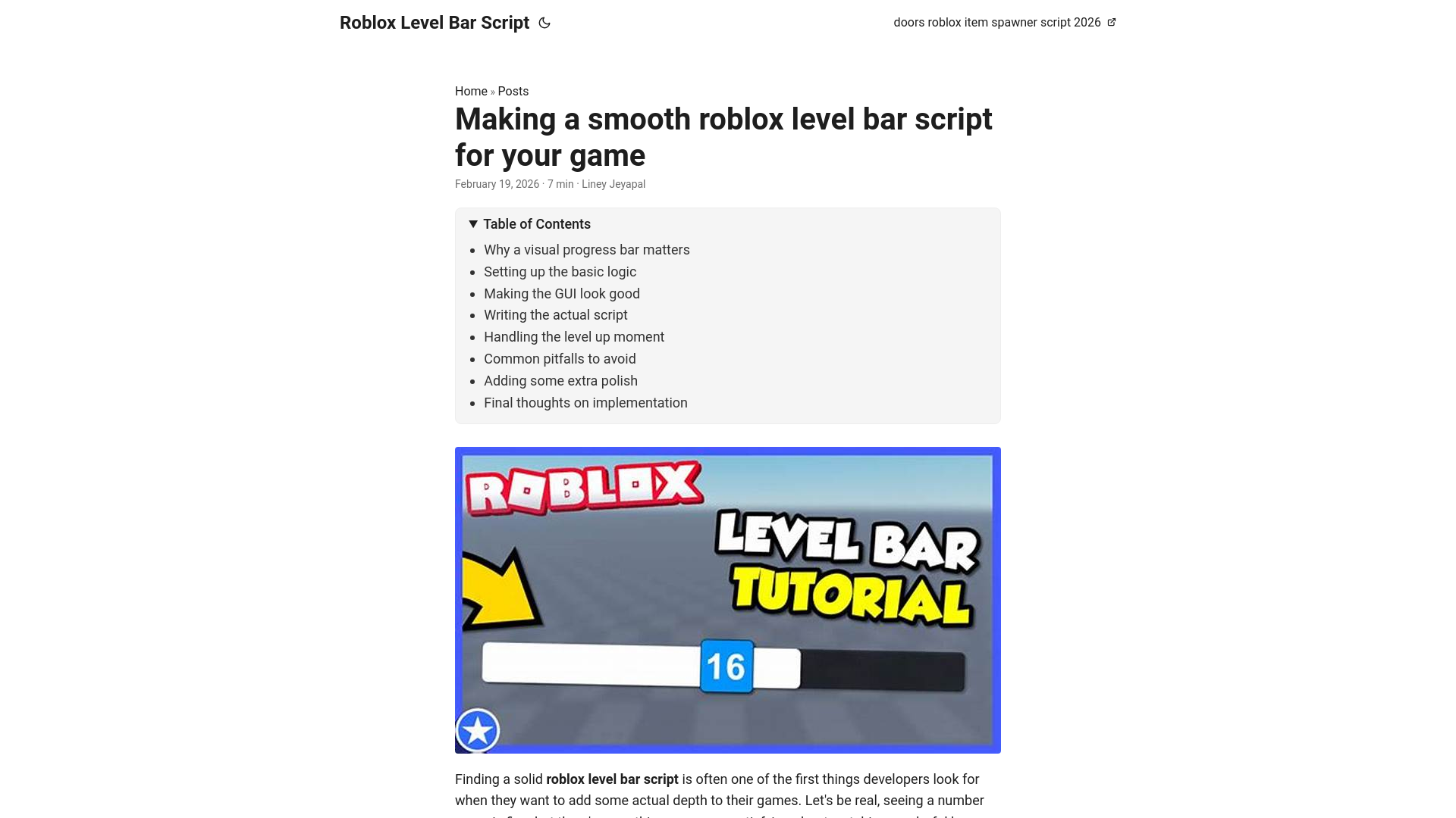 website screenshot of https://roblox-level-bar-script.pages.dev/