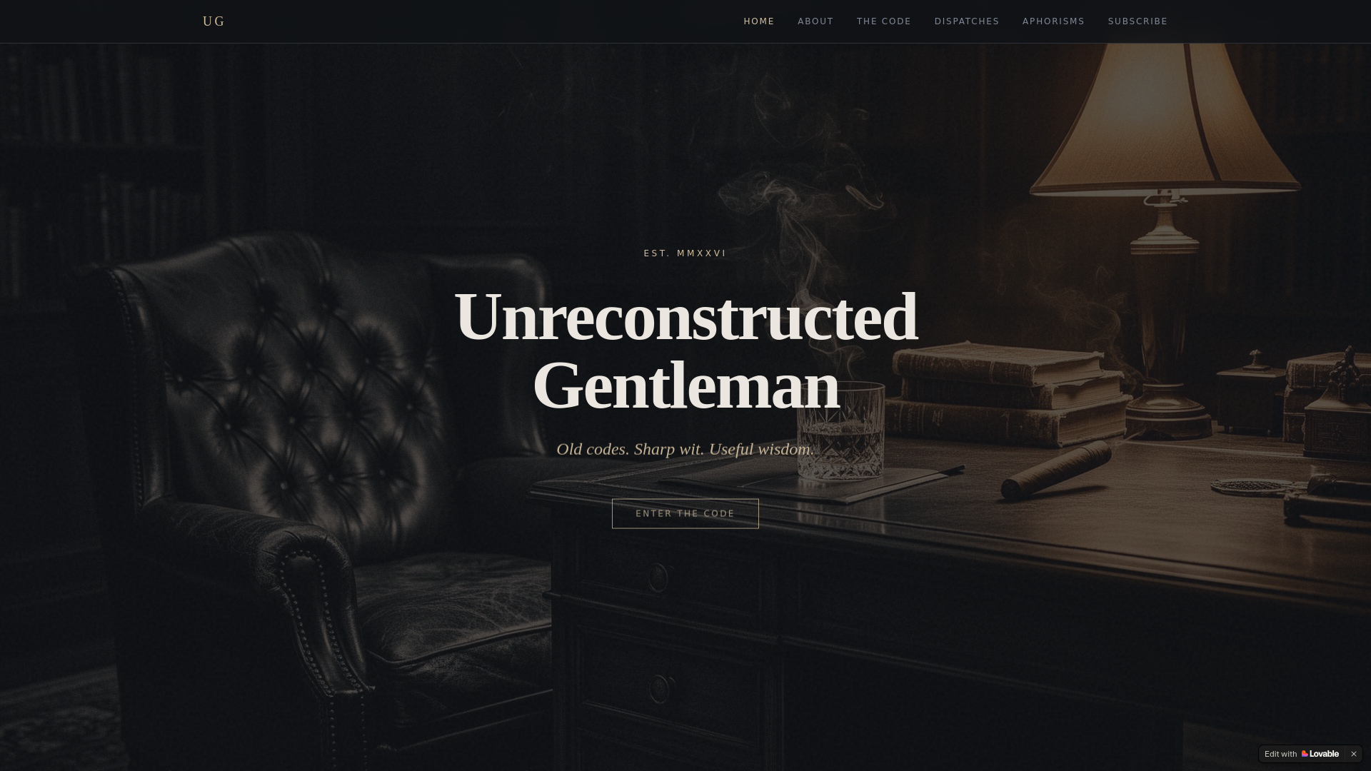 website screenshot of https://theunreconstructedgentleman.com
