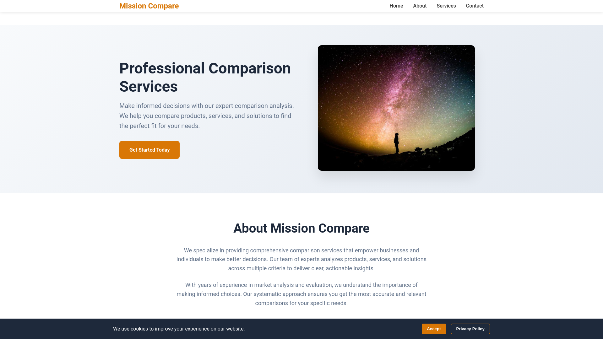 website screenshot of https://missioncompare.sbs/