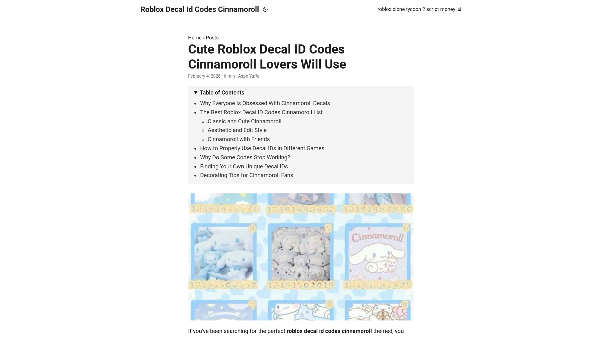 website screenshot of https://roblox-decal-id-codes-cinnamoroll.pages.dev/