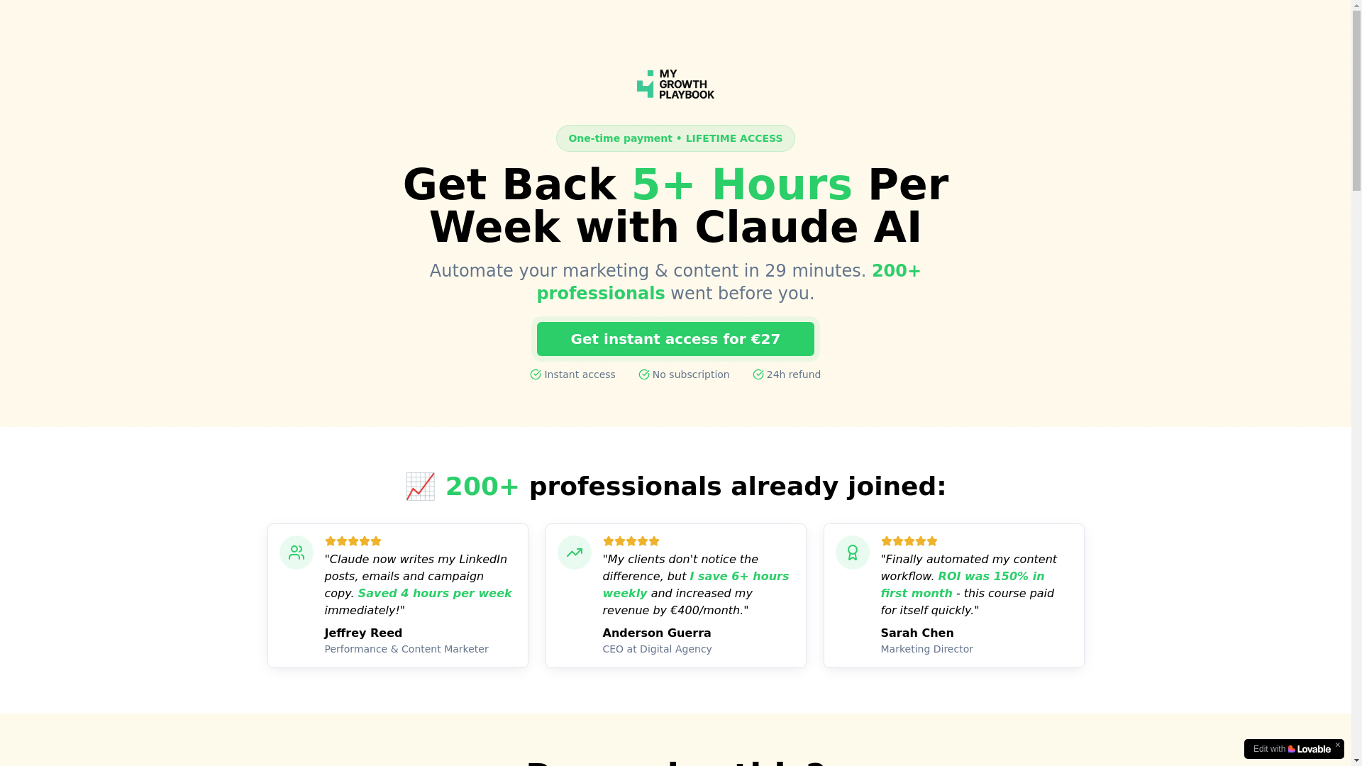 website screenshot of https://mygrowthplaybook.be/