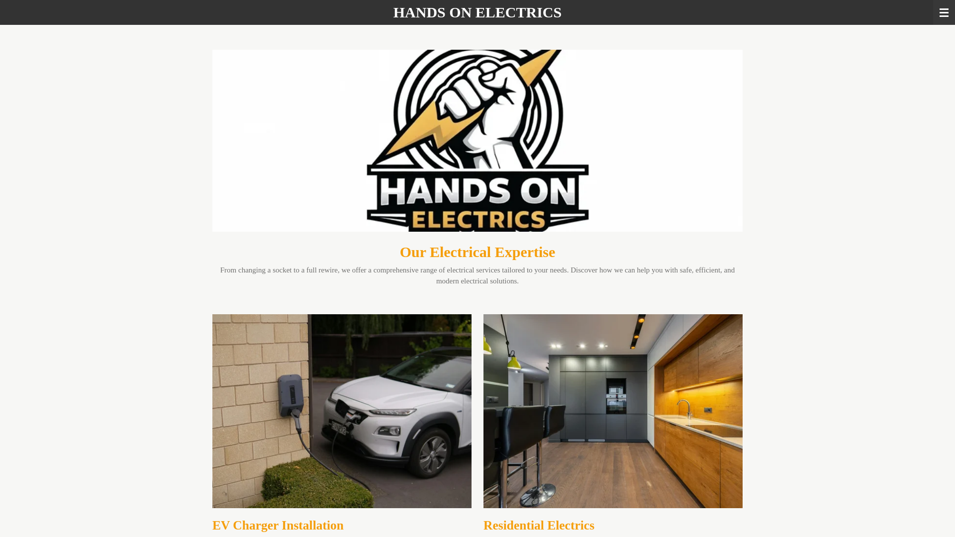 website screenshot of https://handsonelectrics.co.uk/