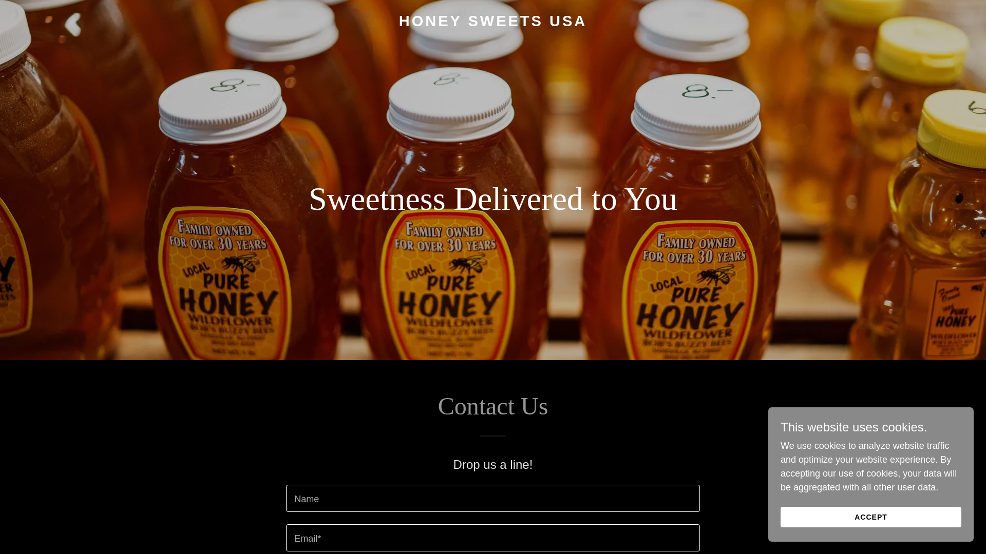 website screenshot of https://honeysweetsusa.com