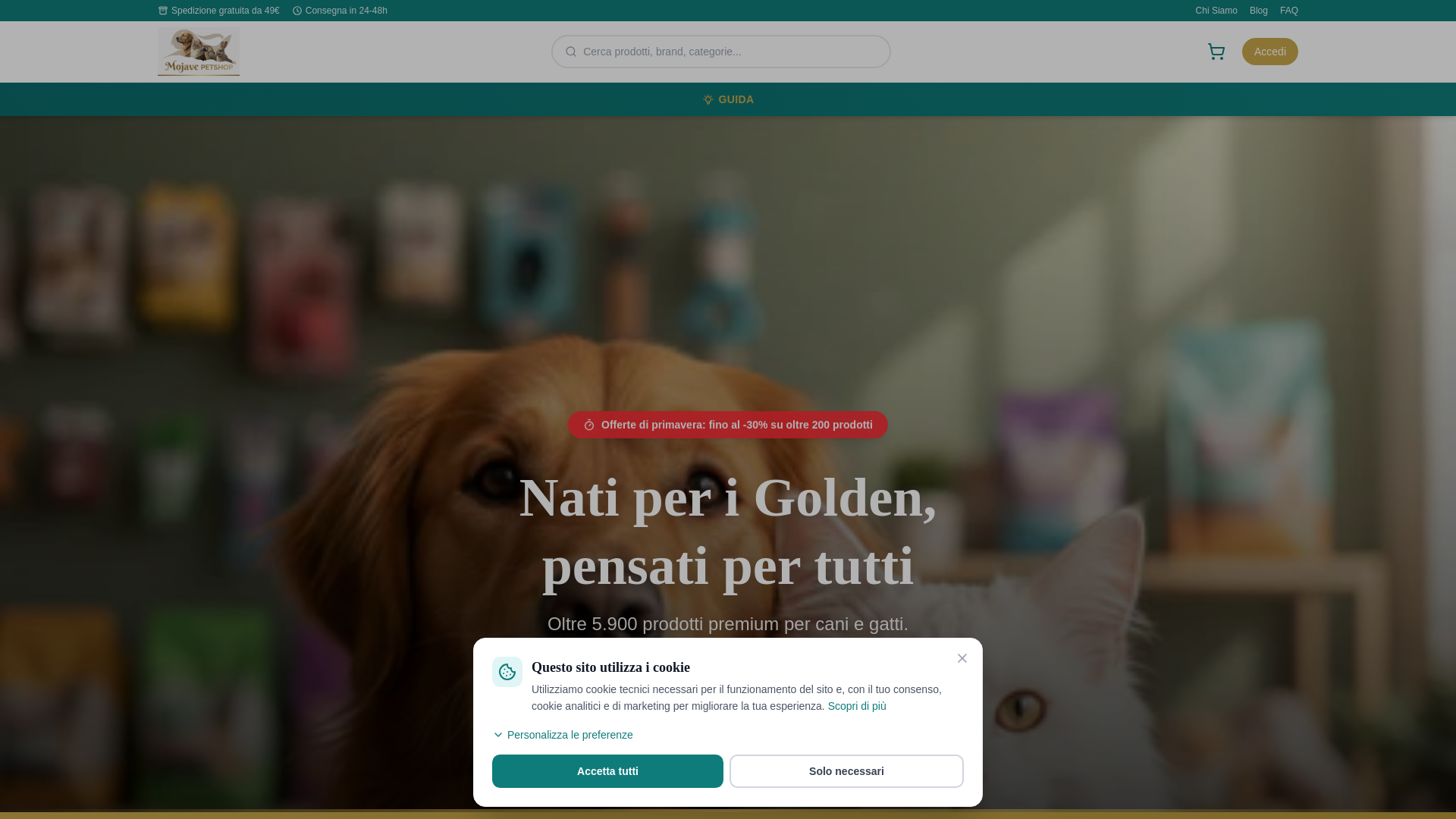 website screenshot of https://mojavepetshop.it