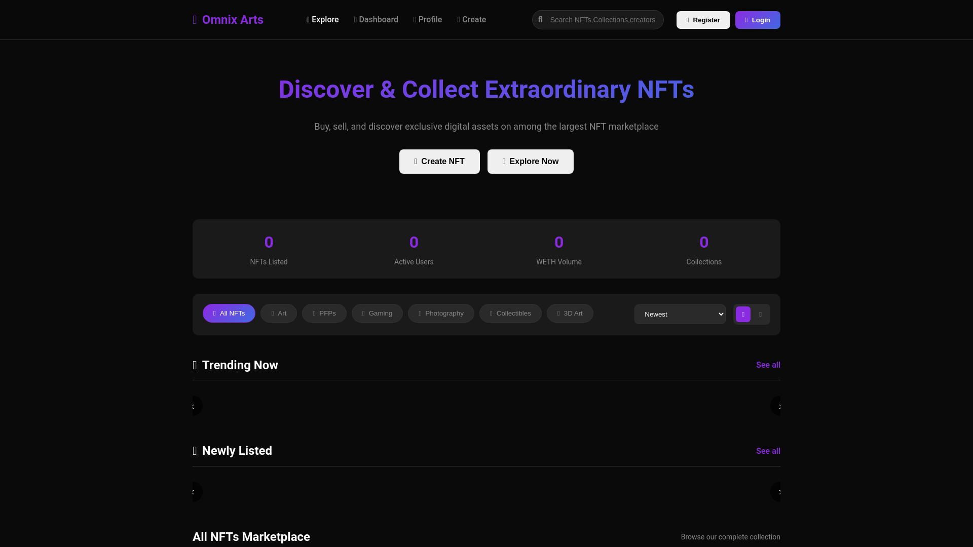 website screenshot of https://omnixarts.com