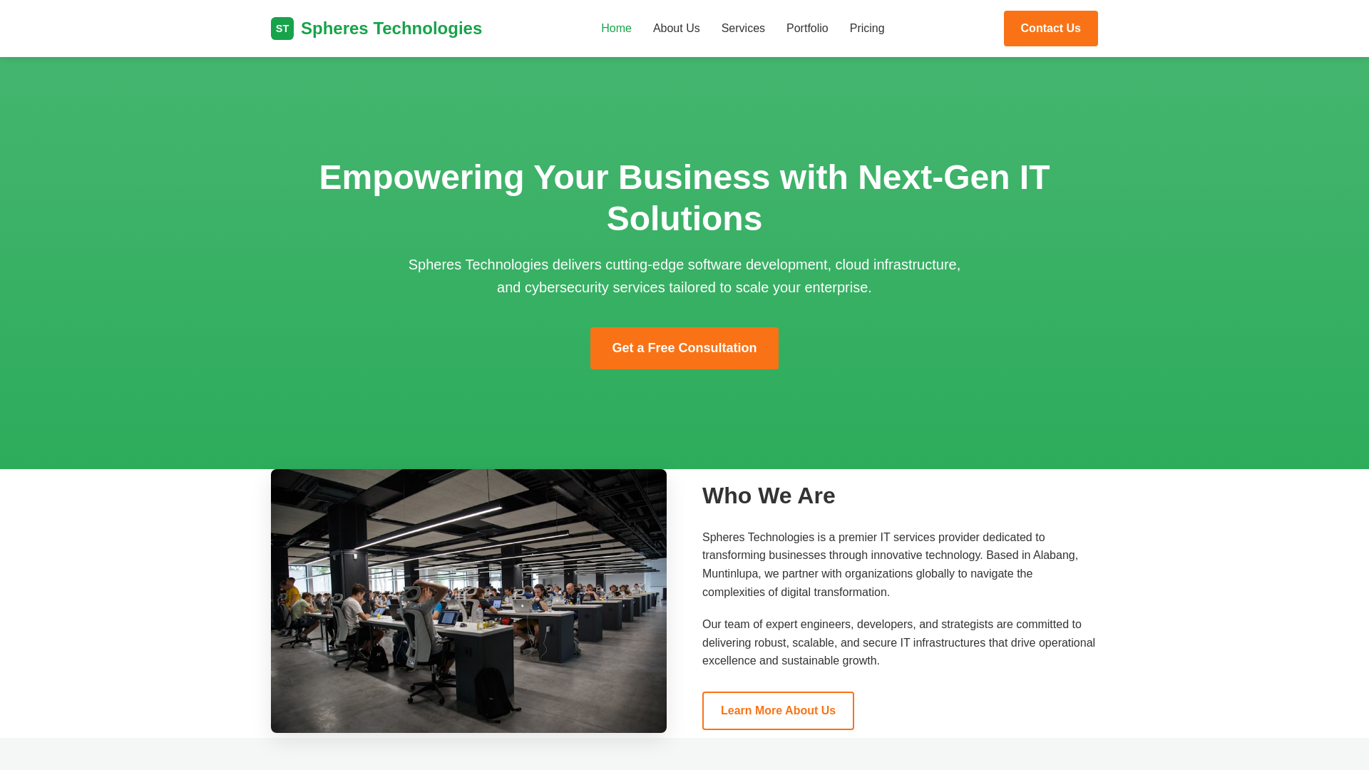 website screenshot of https://spherestechnologies.com/