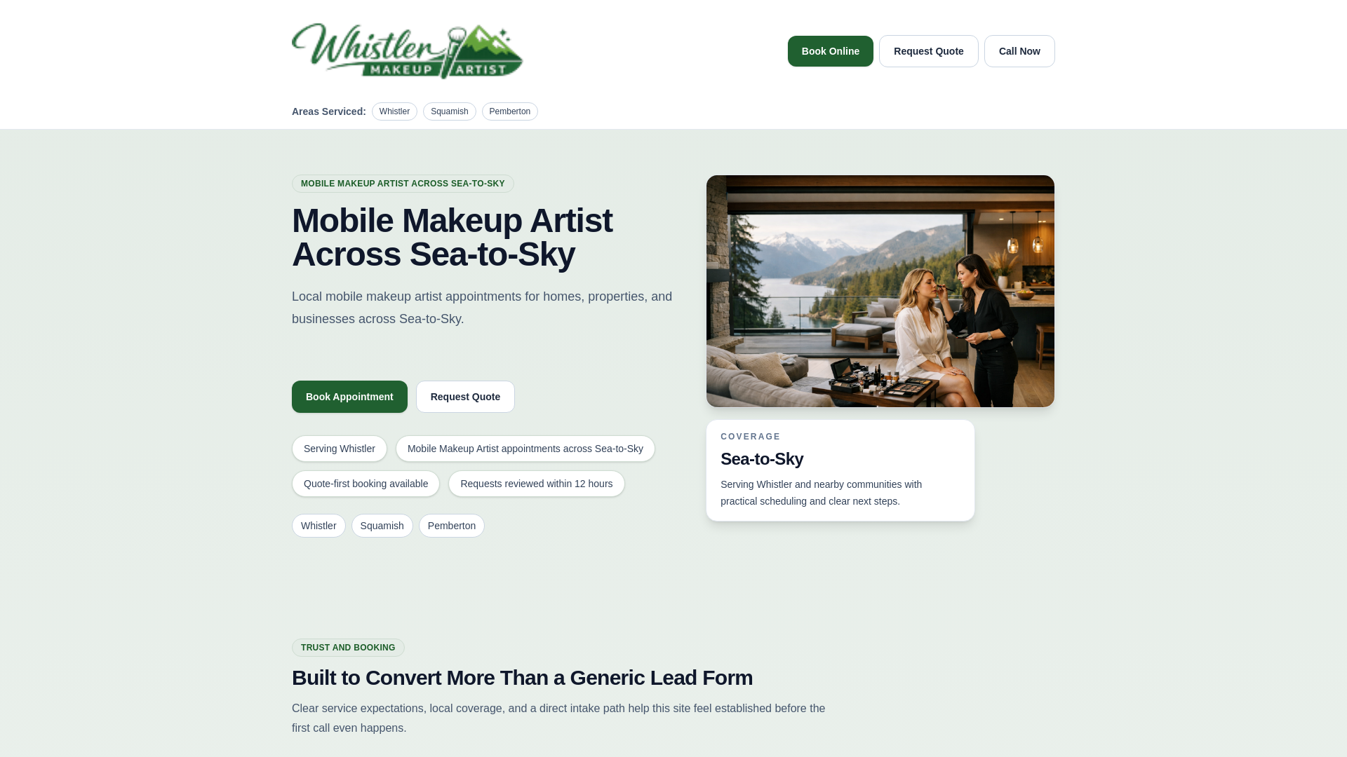 website screenshot of https://whistlermakeupartist.pages.dev/