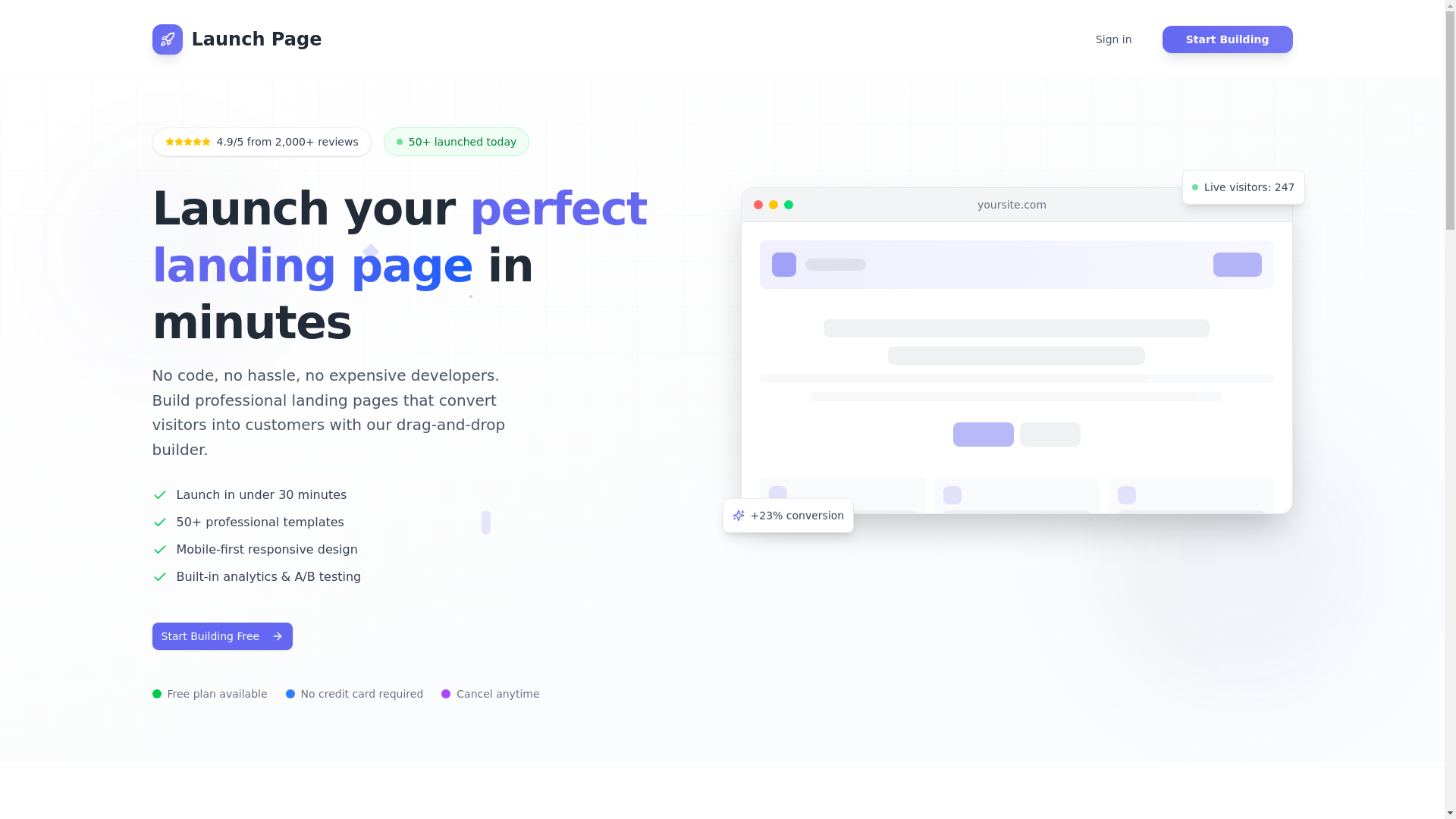 website screenshot of https://launchpage-bhz.pages.dev/