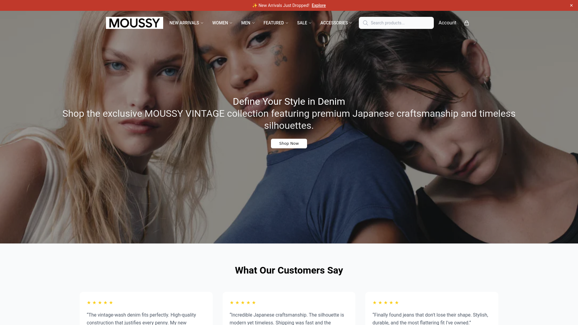 website screenshot of https://moussycollection.shop/