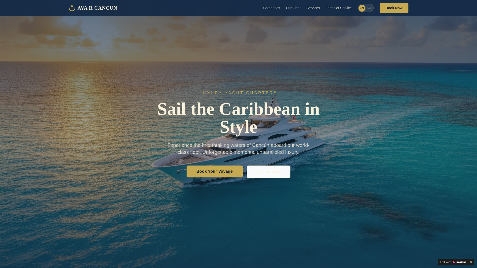website screenshot of https://avacancunrentals.com