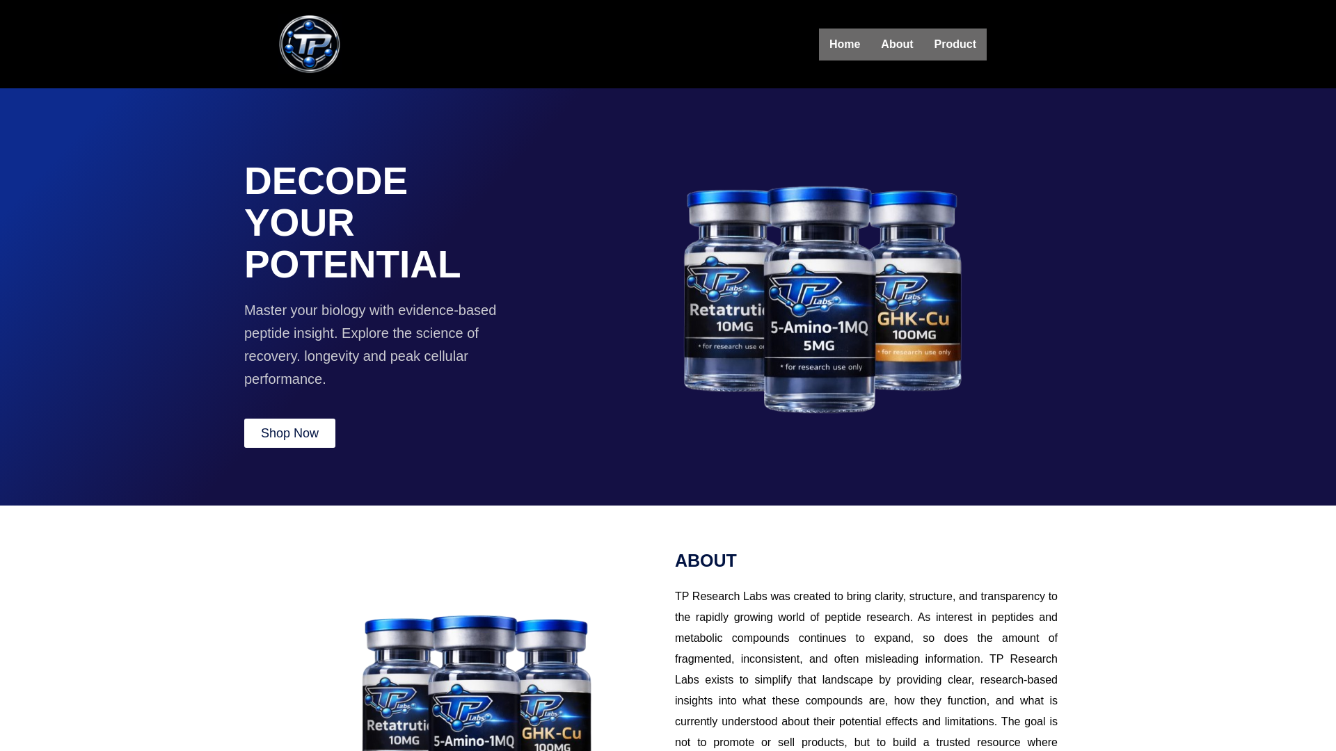 website screenshot of https://tpresearchlabs.com