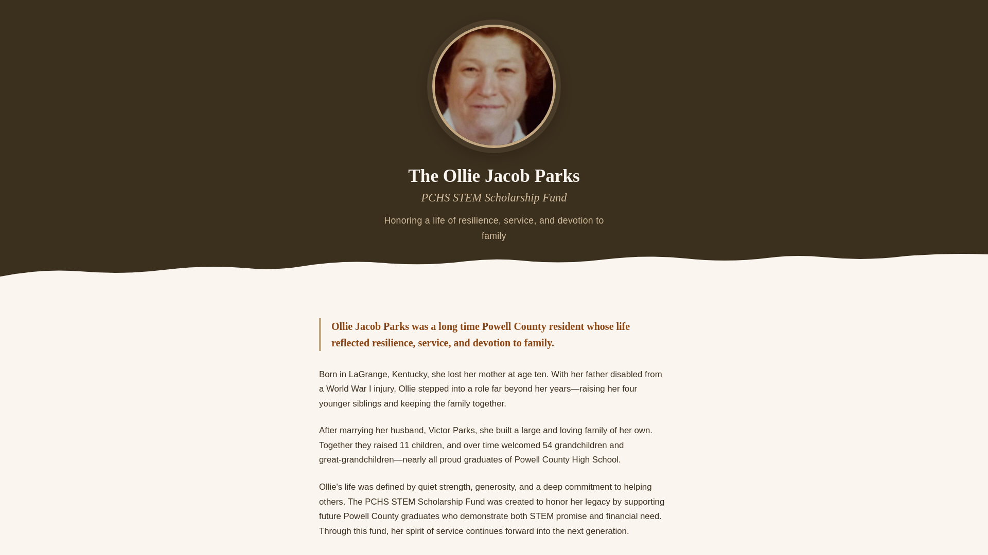 website screenshot of https://ollieparksscholarship.org/