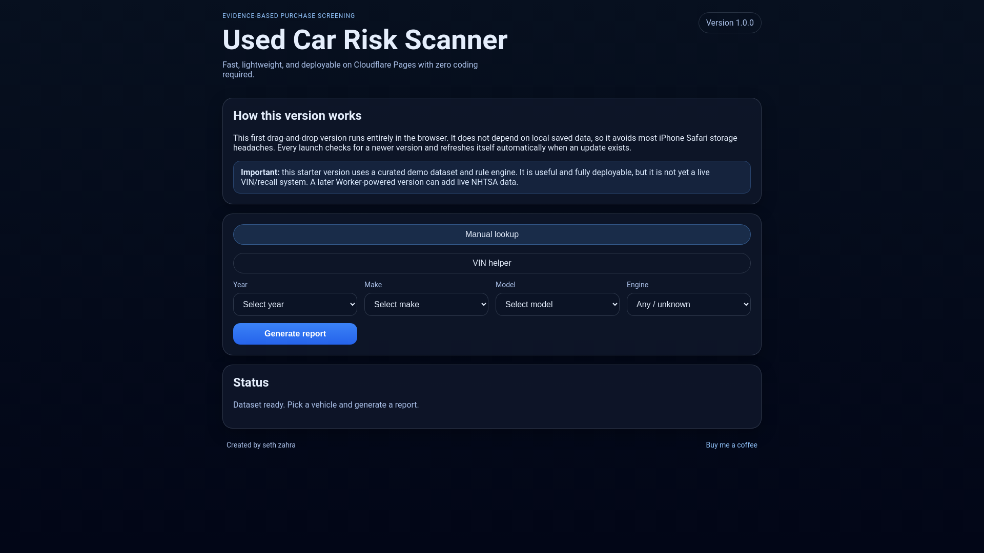 website screenshot of https://riskycar.pages.dev/