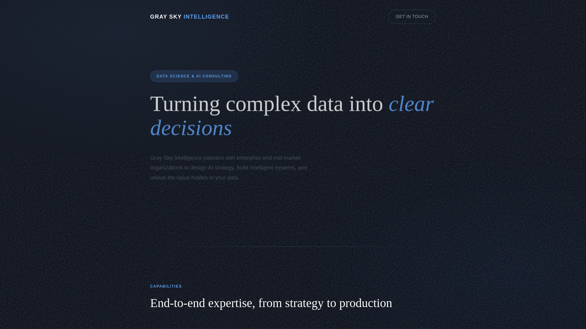 website screenshot of https://grayskyintelligence.com/