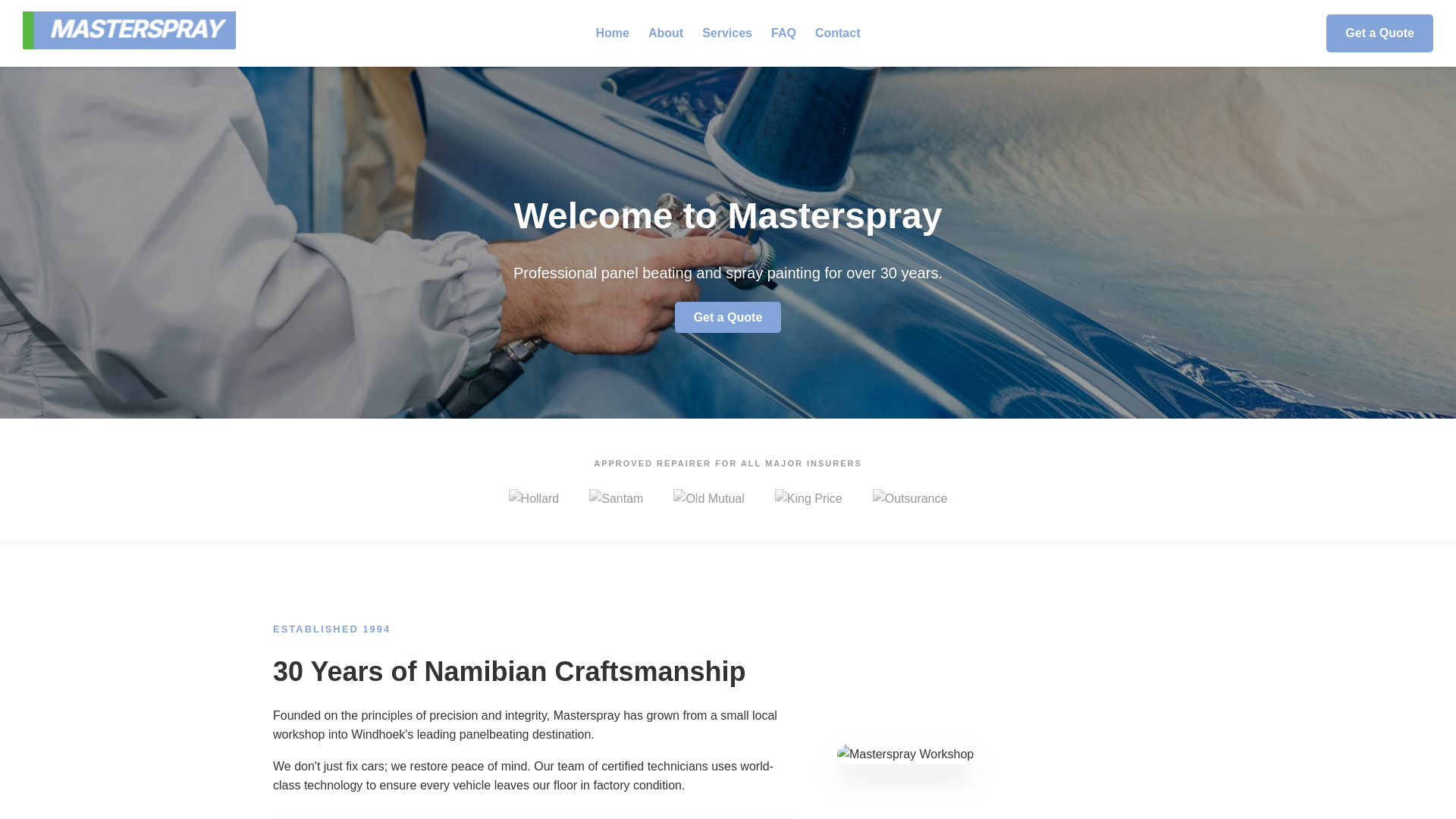 website screenshot of https://masterspray.co.za