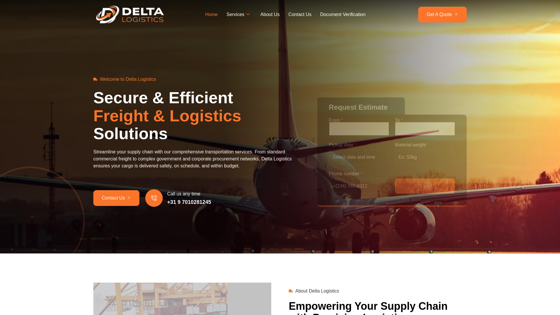 website screenshot of https://deltalogistics.nl/