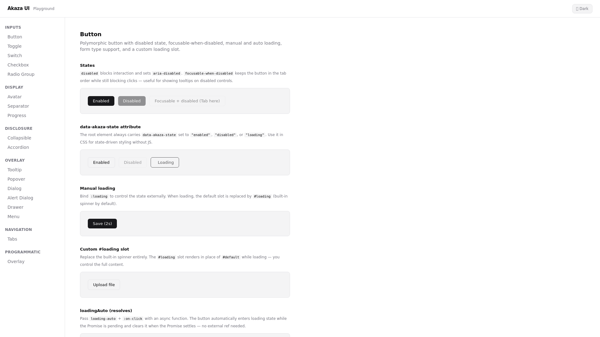 website screenshot of https://akaza-ui-playground.pages.dev/