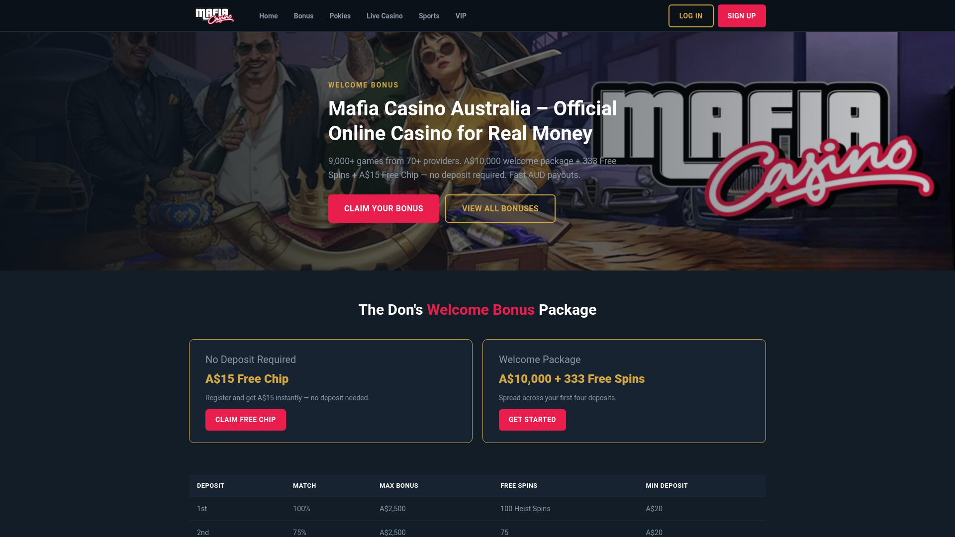 website screenshot of https://aus-mafiacasino.com/
