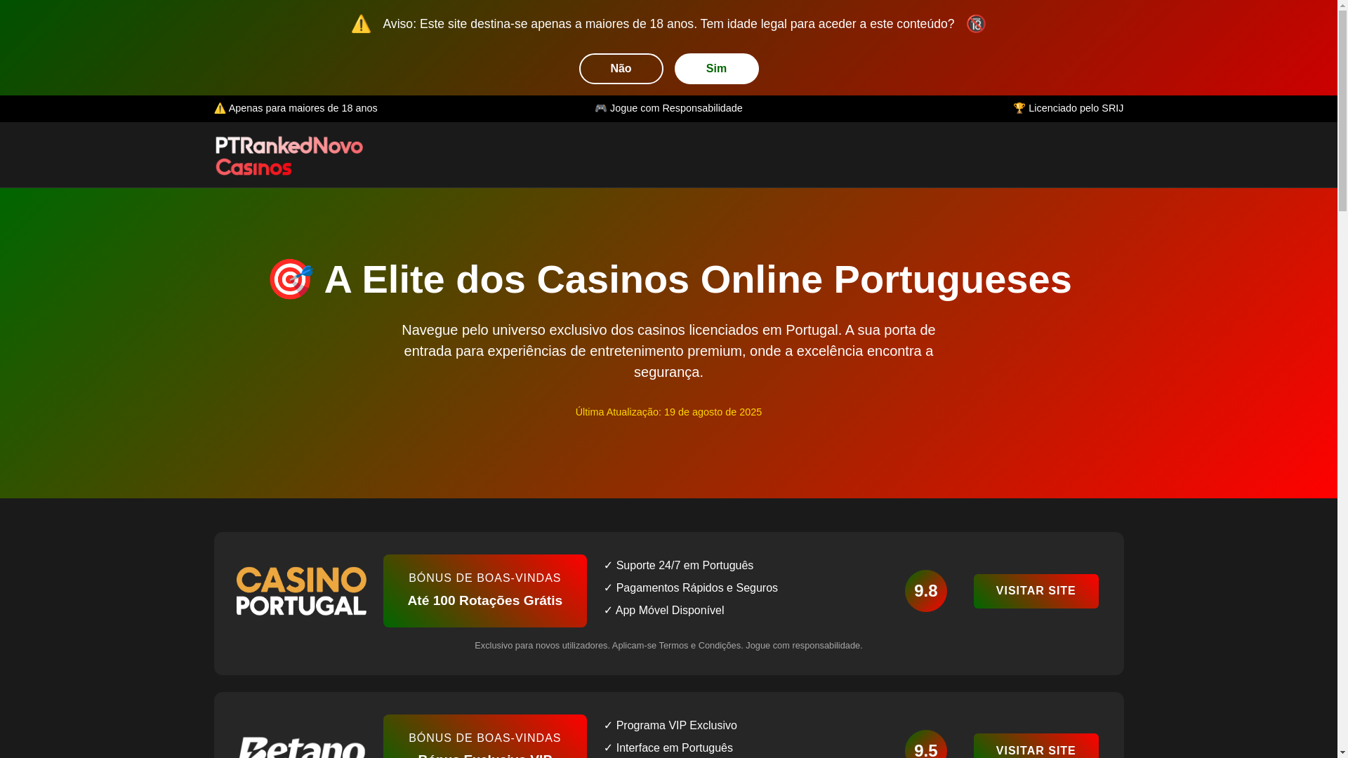 website screenshot of https://ptrankednovocasinos.com/