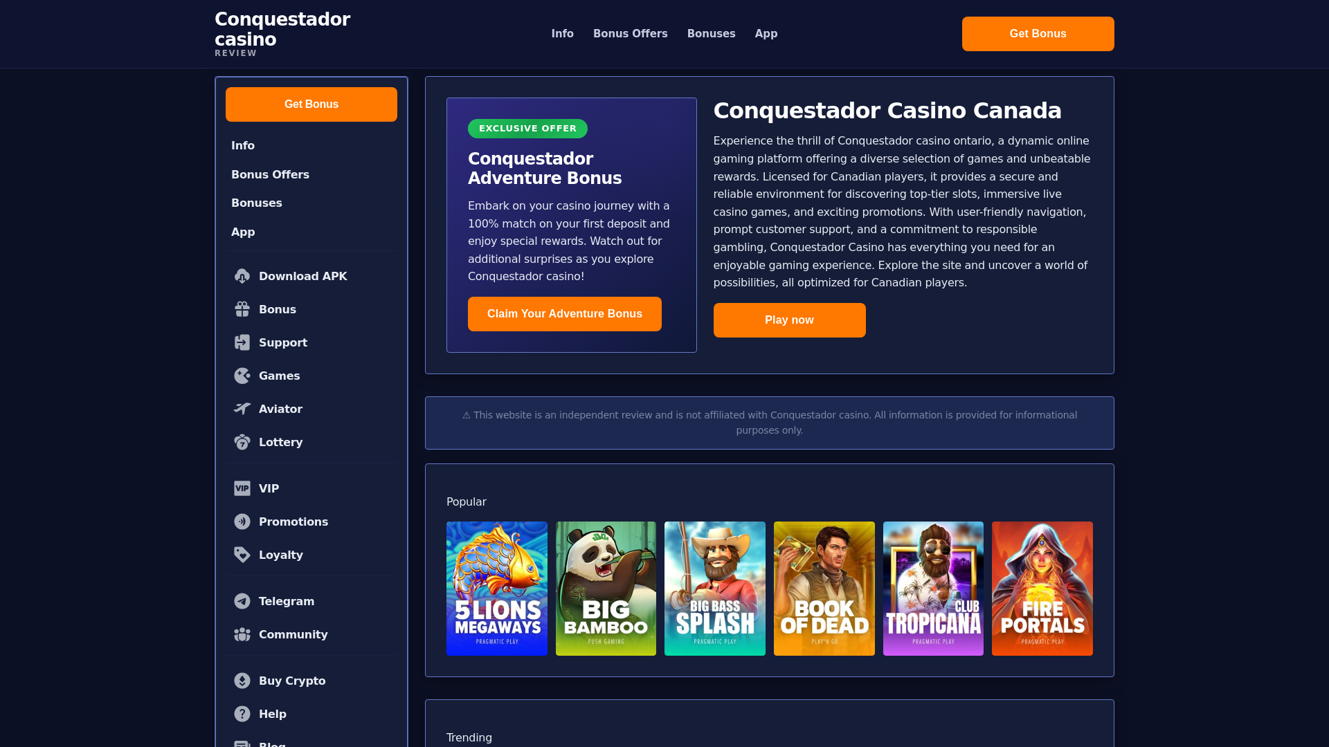 website screenshot of https://conquestadorcasinocanada-com.pages.dev/
